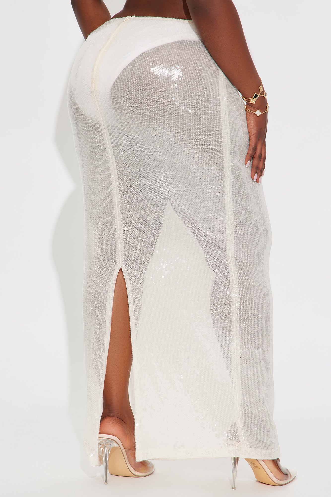 Delilah Sheer Sequin Maxi Skirt - Ivory - Image 6