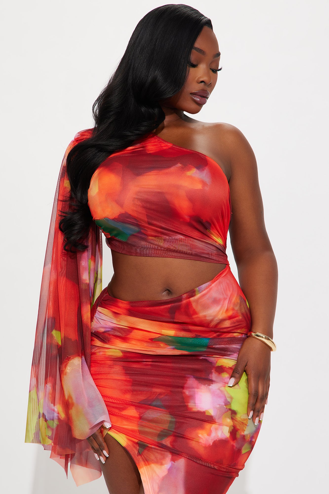 Enchanted Island Mesh Maxi Dress - Red/combo - Image 5