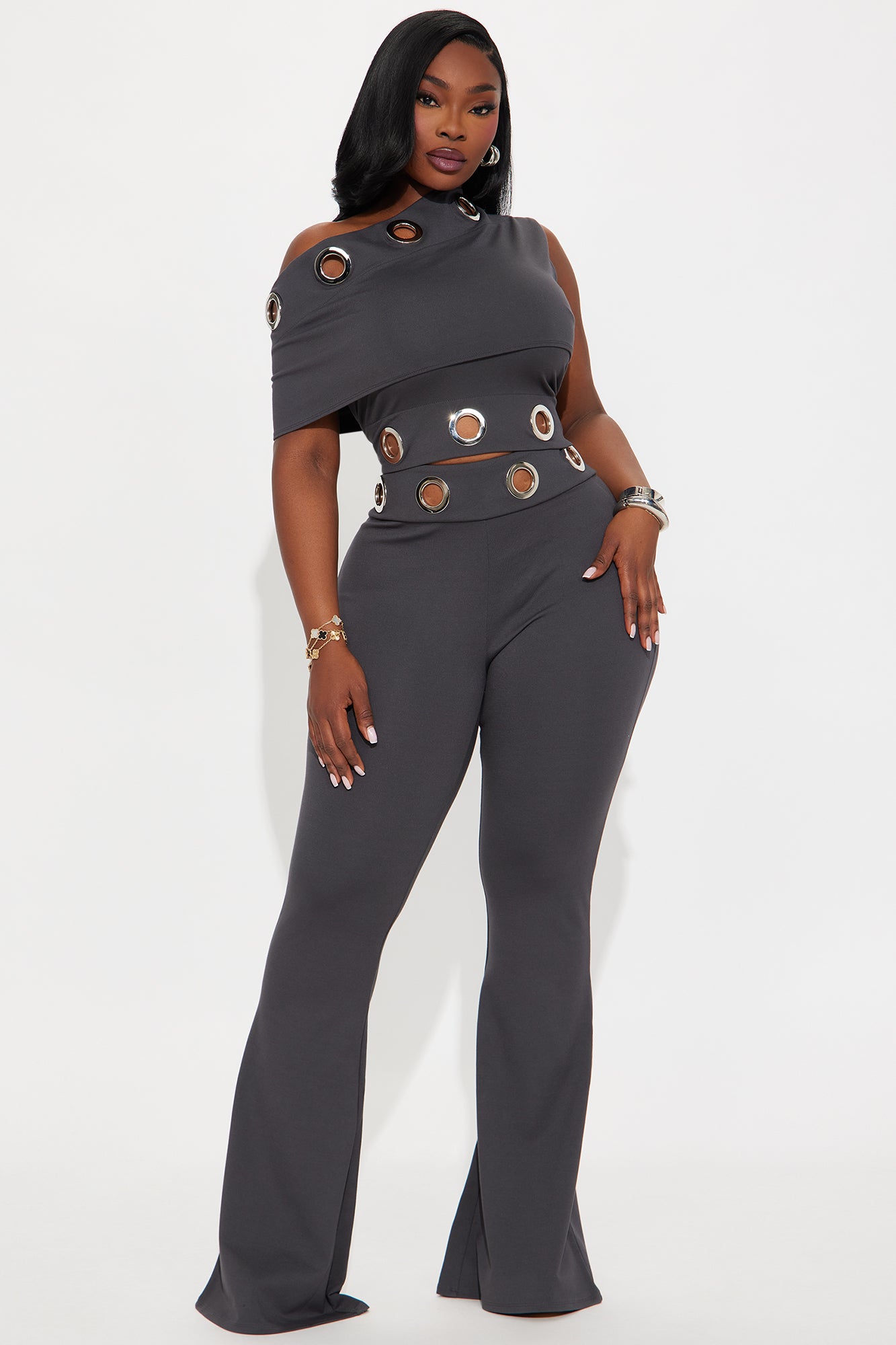 Steel The Show Off Shoulder Pant Set - Dark Grey - Image 4