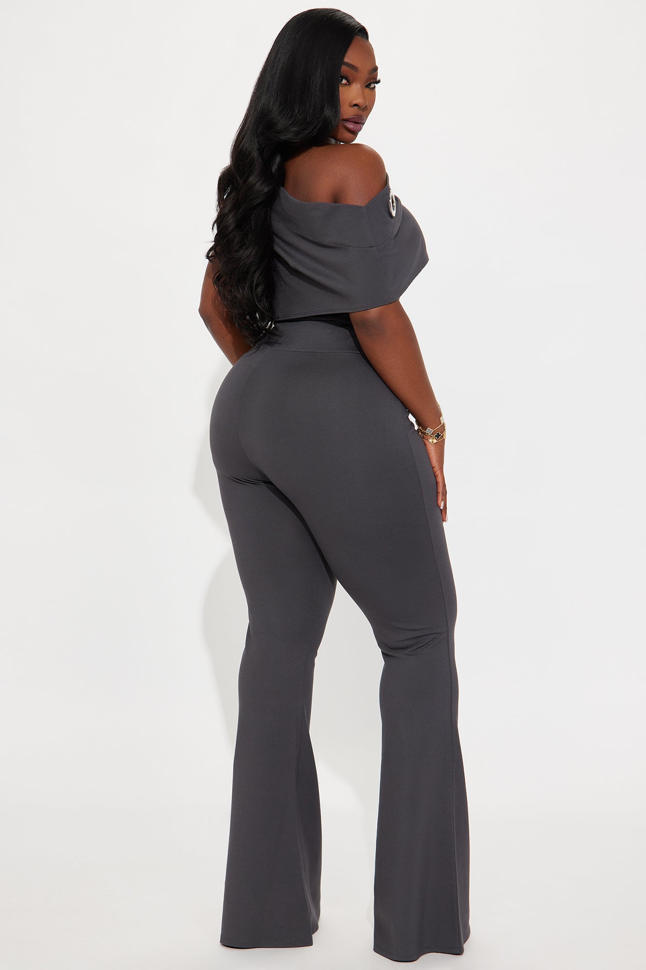 Steel The Show Off Shoulder Pant Set - Dark Grey - Image 6