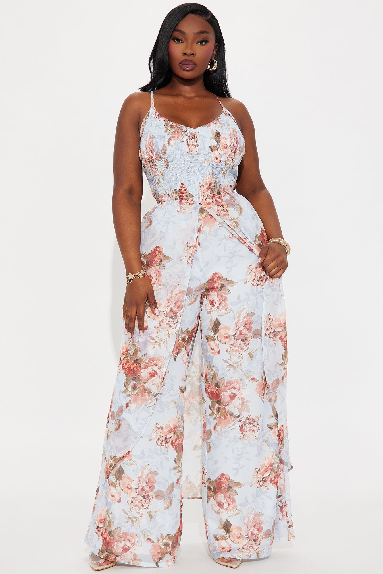 Isabella Floral Chiffon Pant Set - Blue/combo - Image 4
