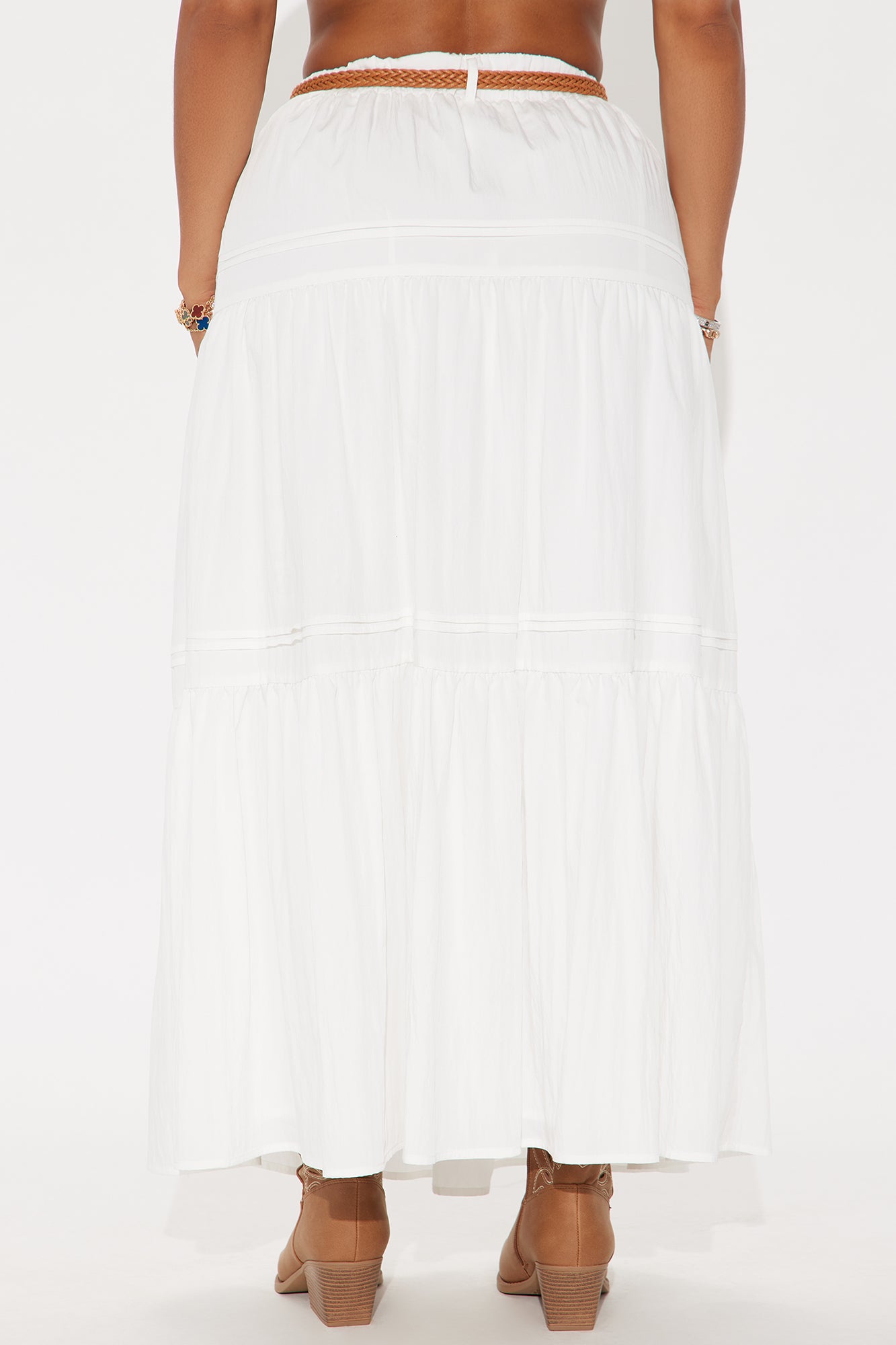 Jasinda Belted Tiered Gauze Midi Skirt - White - Image 3