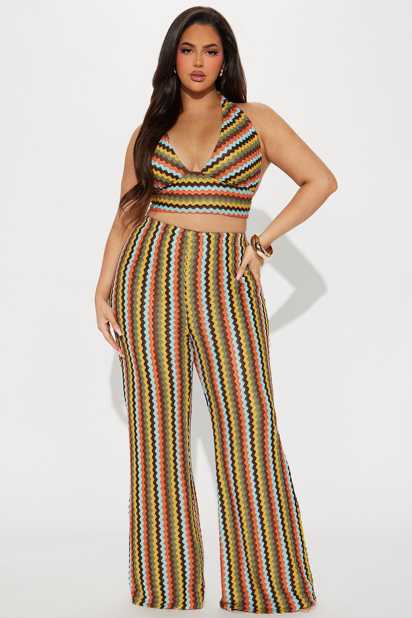 In A Daze Crochet Pant Set - Brown/combo - Image 4
