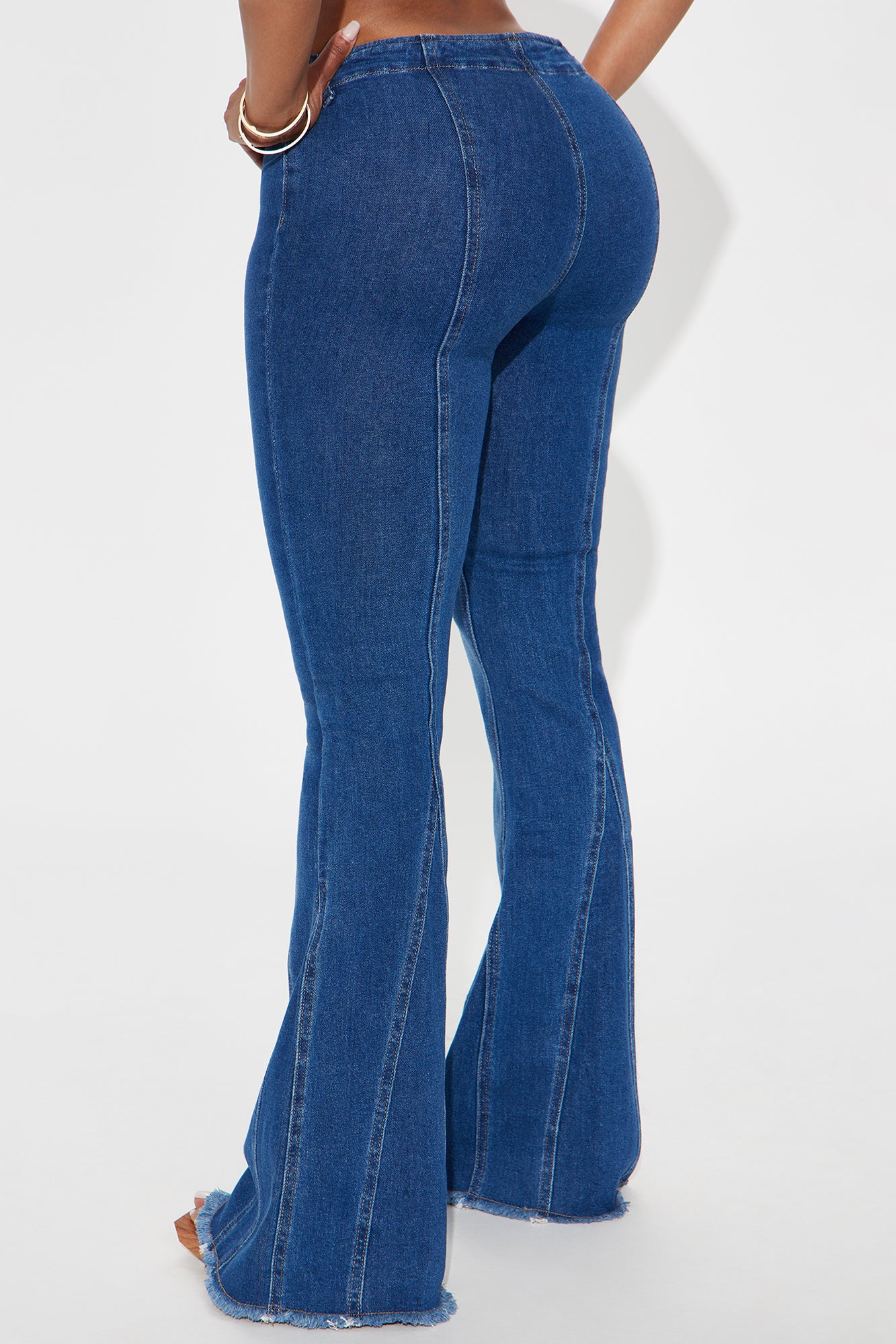 Valley Girl Mid Rise Fray Hem Flare Jeans - Dark Wash - Image 3