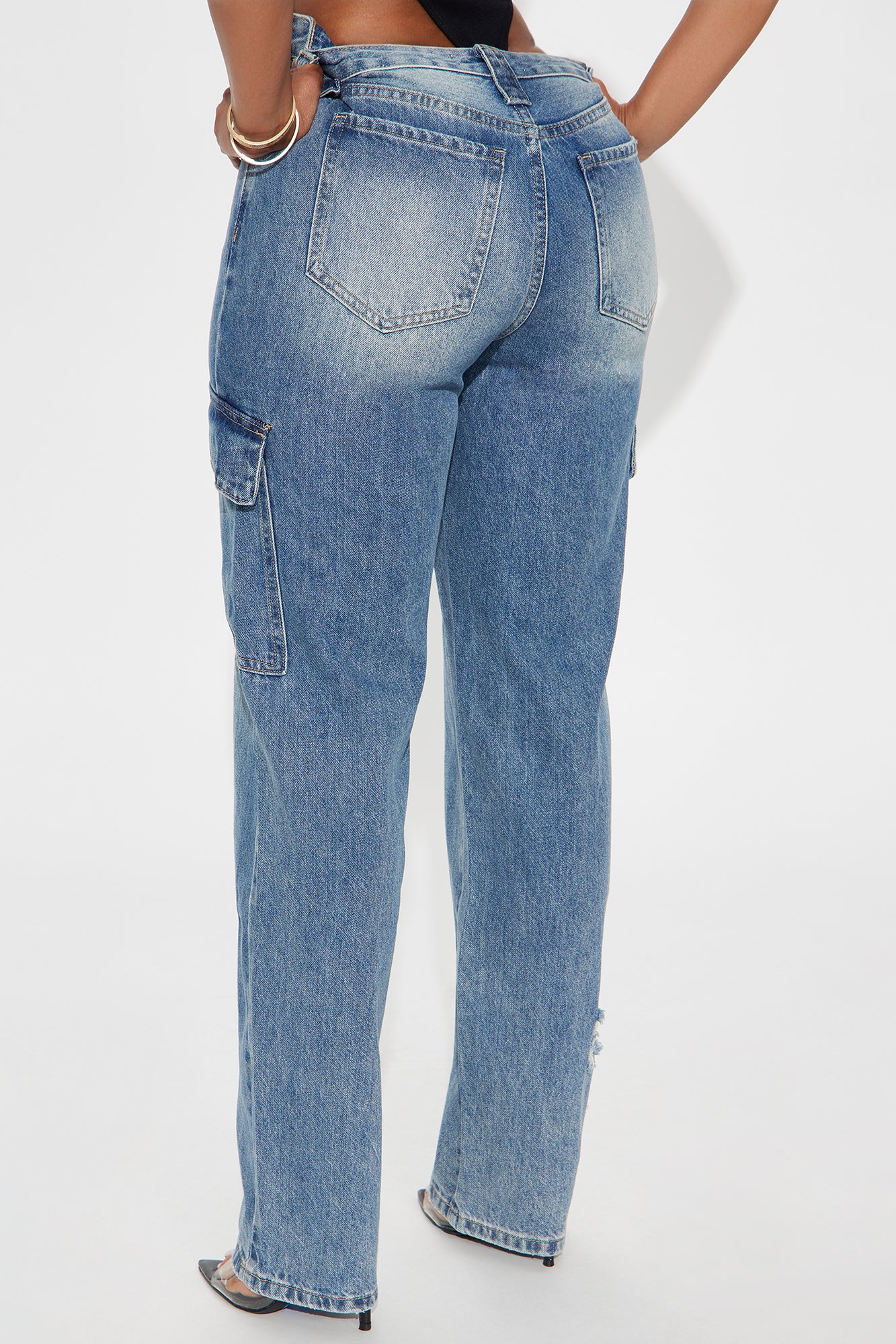 What It Seams Loose Cargo Jeans - Medium Wash - Image 3