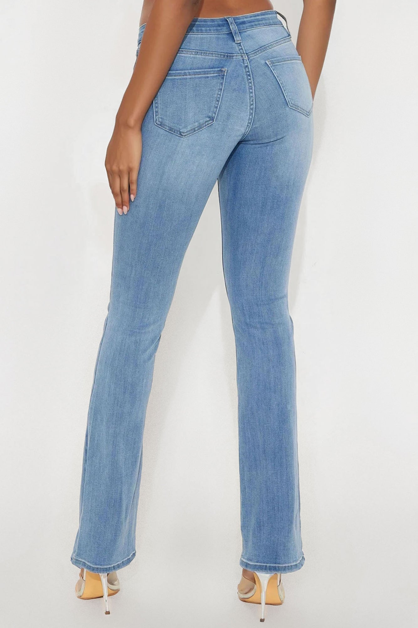 Tall Jessie Mid Rise Distressed Bootcut Jean - Light Blue Wash - Image 3