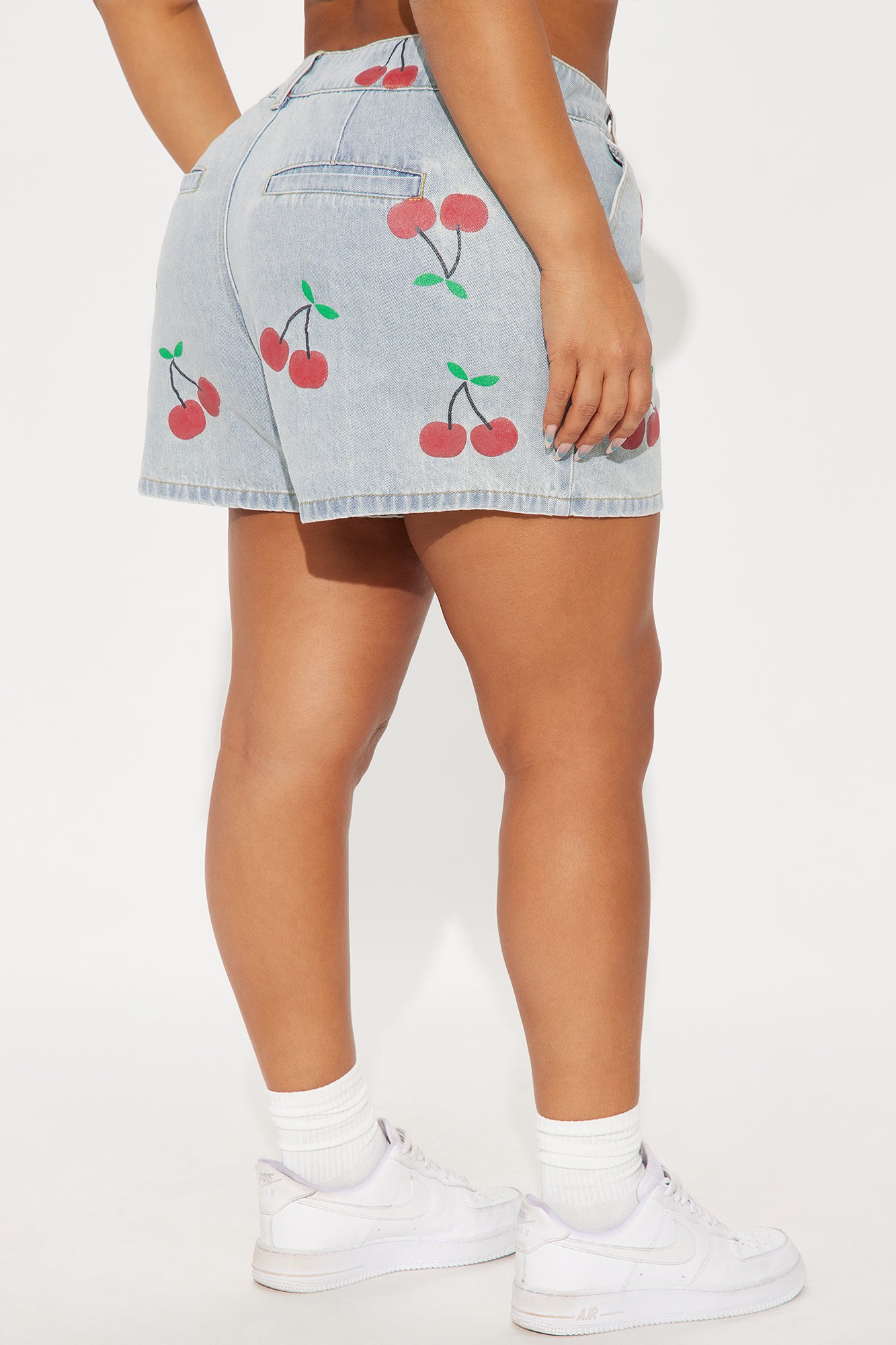 Cherry On Top Printed Denim Shorts - Light Wash - Image 6