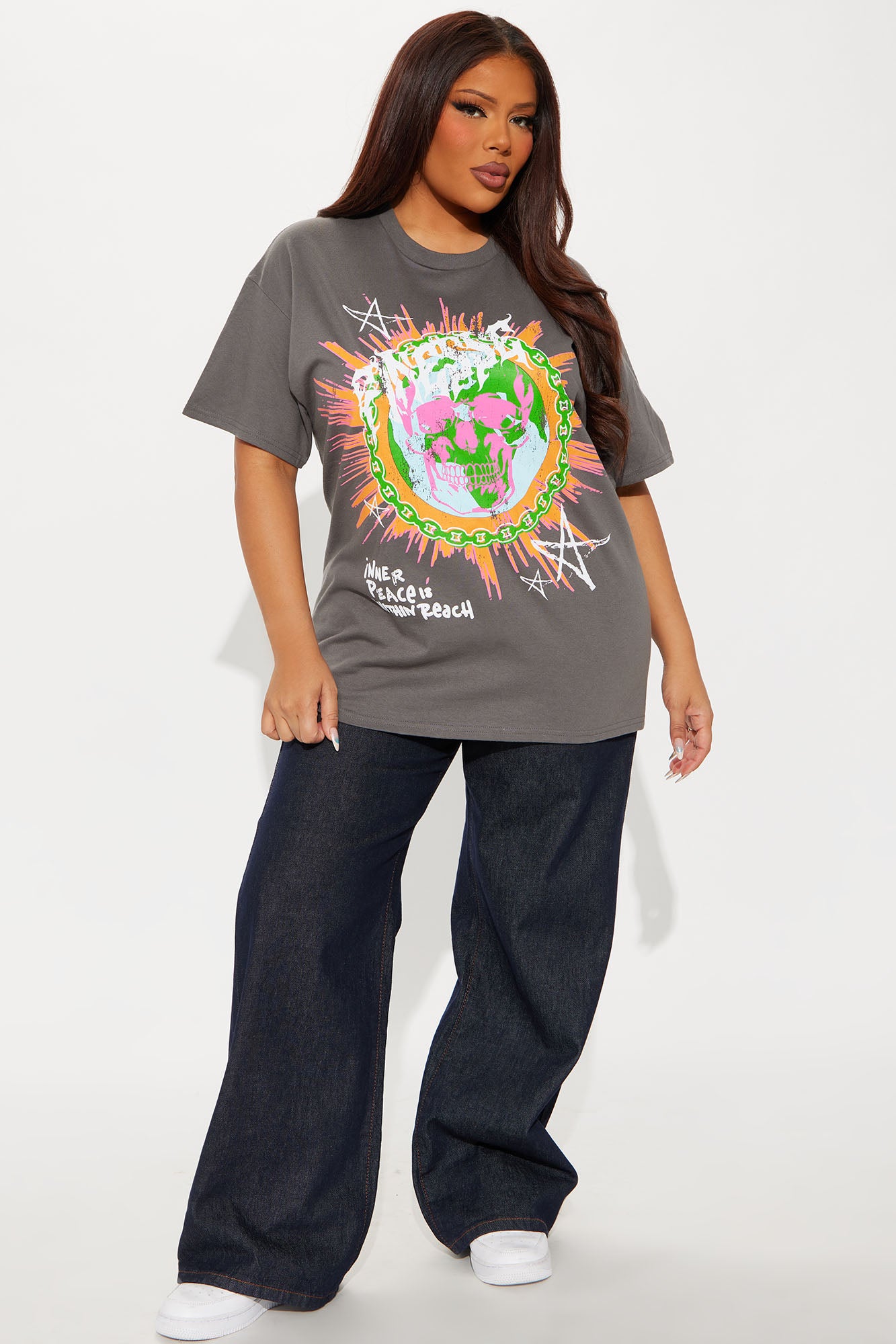 Inner Peace Skull Oversized Tee - Charcoal - Image 5