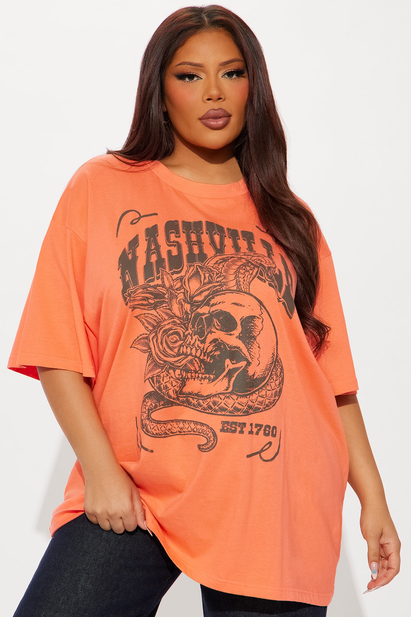 Nashville Skull Oversized Tee - Coral - Image 4