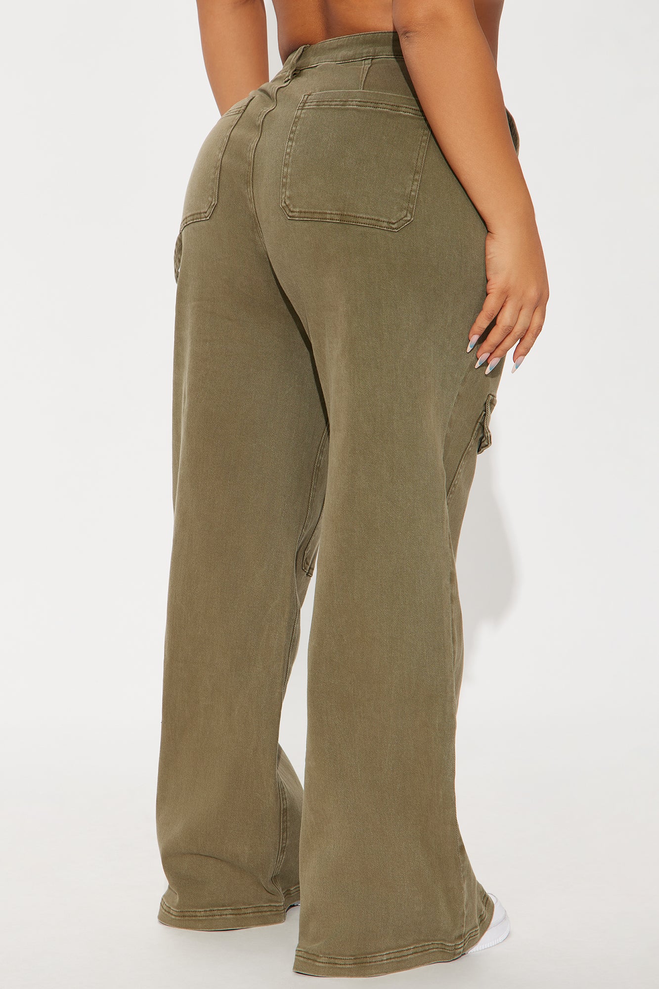 Here We Go Mid Rise Cargo Jean - Olive - Image 7