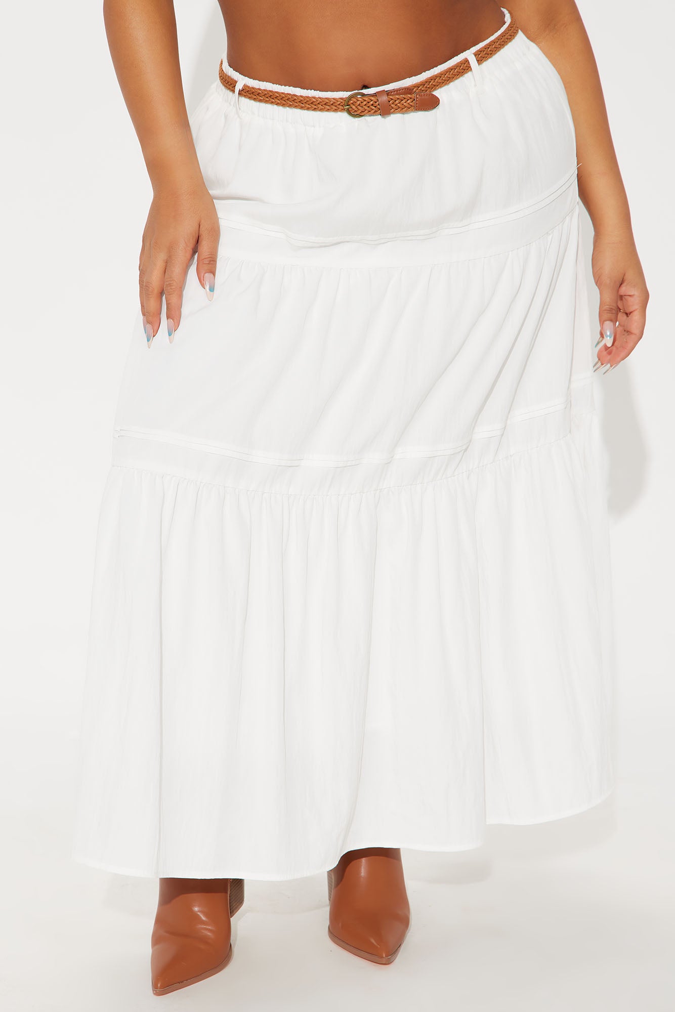 Jasinda Belted Tiered Gauze Midi Skirt - White - Image 5