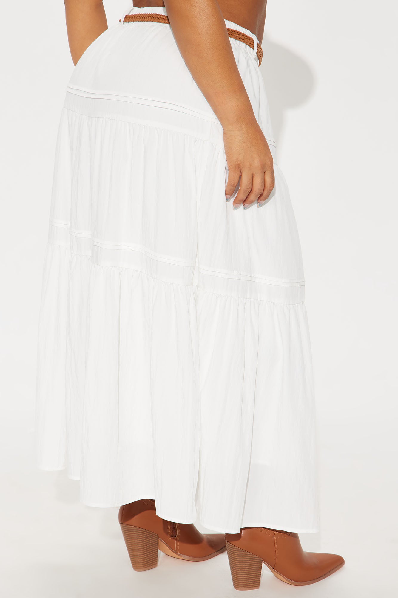 Jasinda Belted Tiered Gauze Midi Skirt - White - Image 6