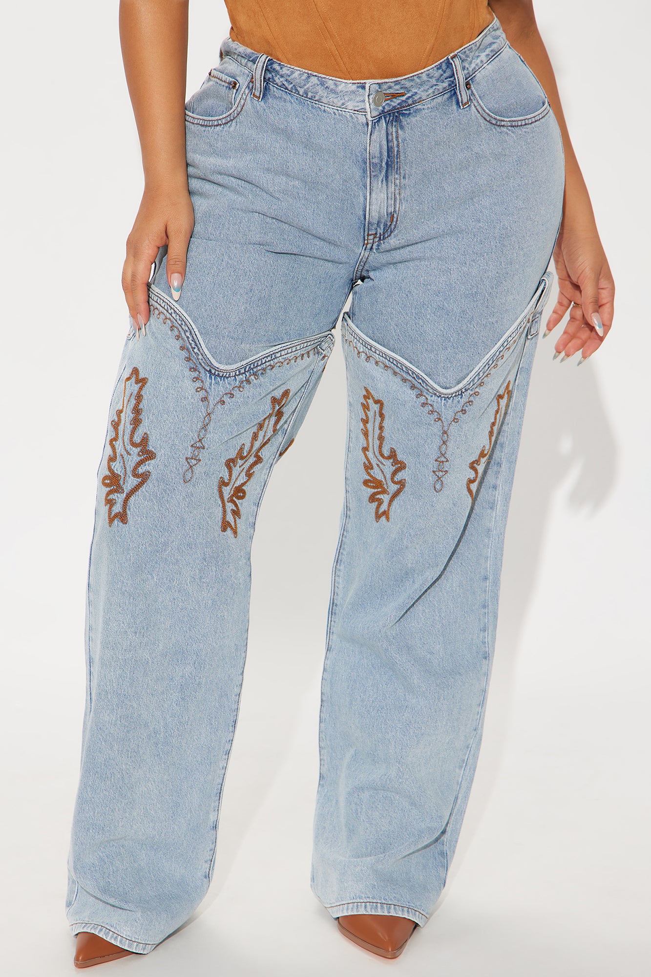 Let's Ride Western Boot Convertible Straight Leg Jeans - Light Wash - Image 6