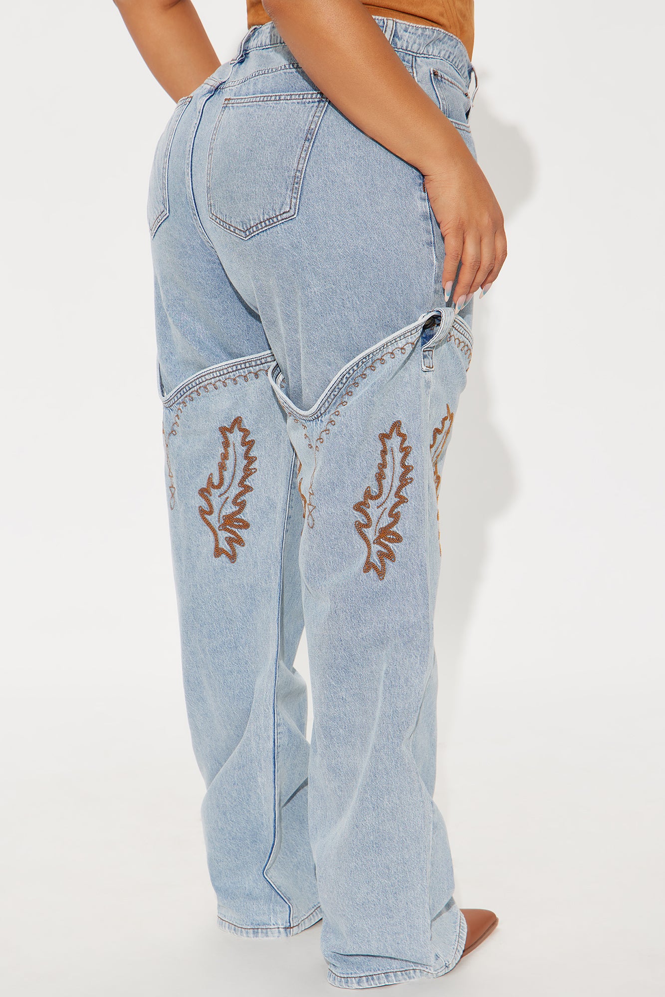 Let's Ride Western Boot Convertible Straight Leg Jeans - Light Wash - Image 7