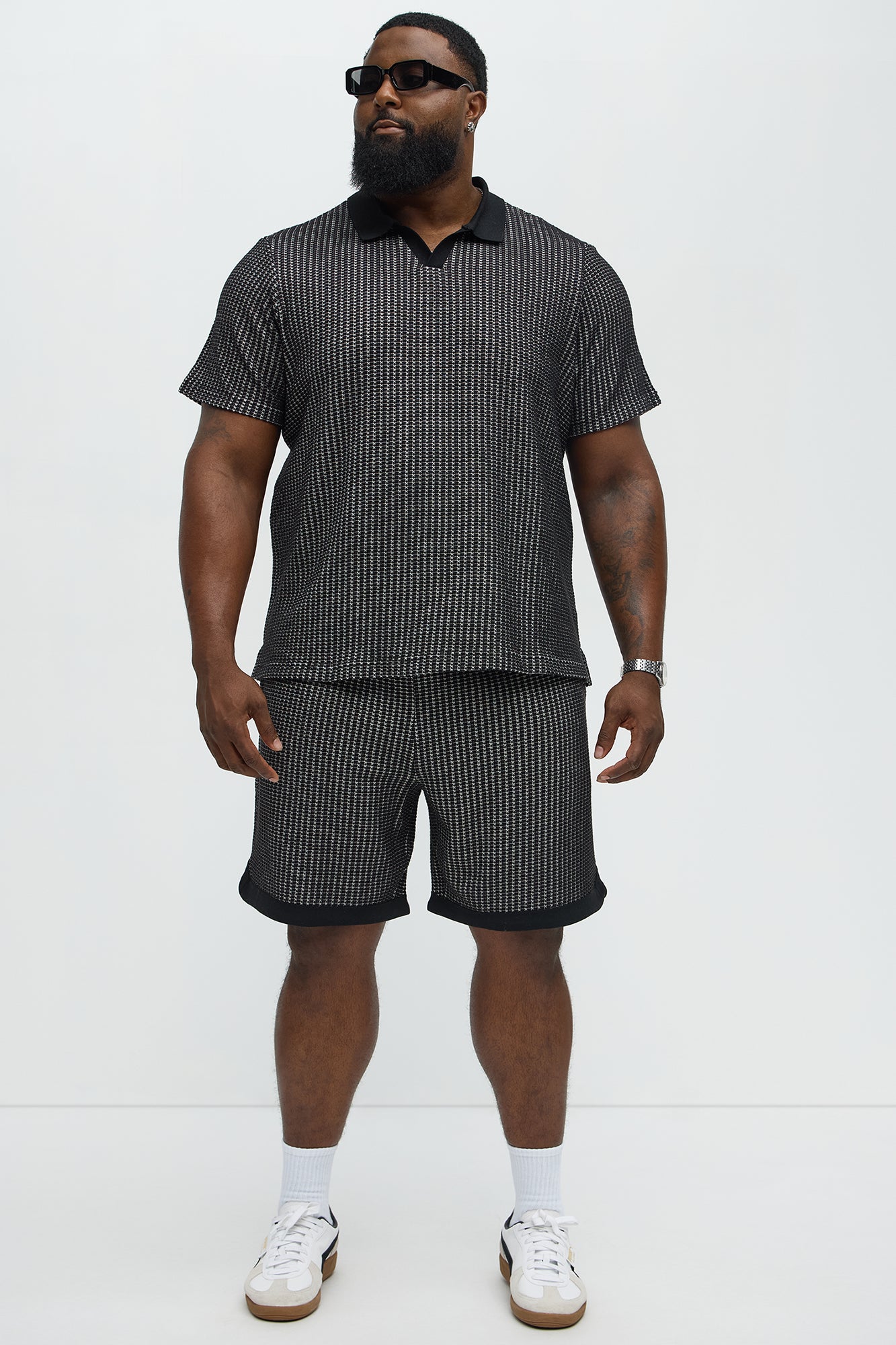 Devin Crochet Contrast Trim Johnny Collar Polo - Black/combo - Image 5