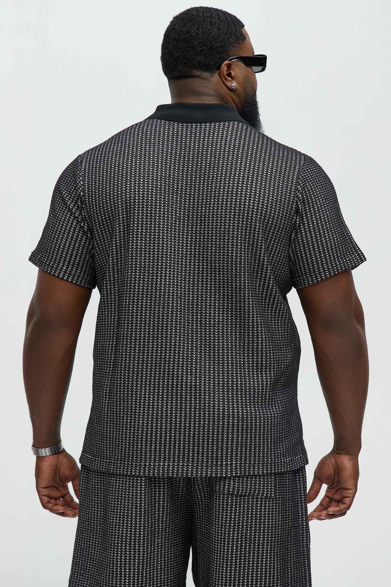 Devin Crochet Contrast Trim Johnny Collar Polo - Black/combo - Image 6