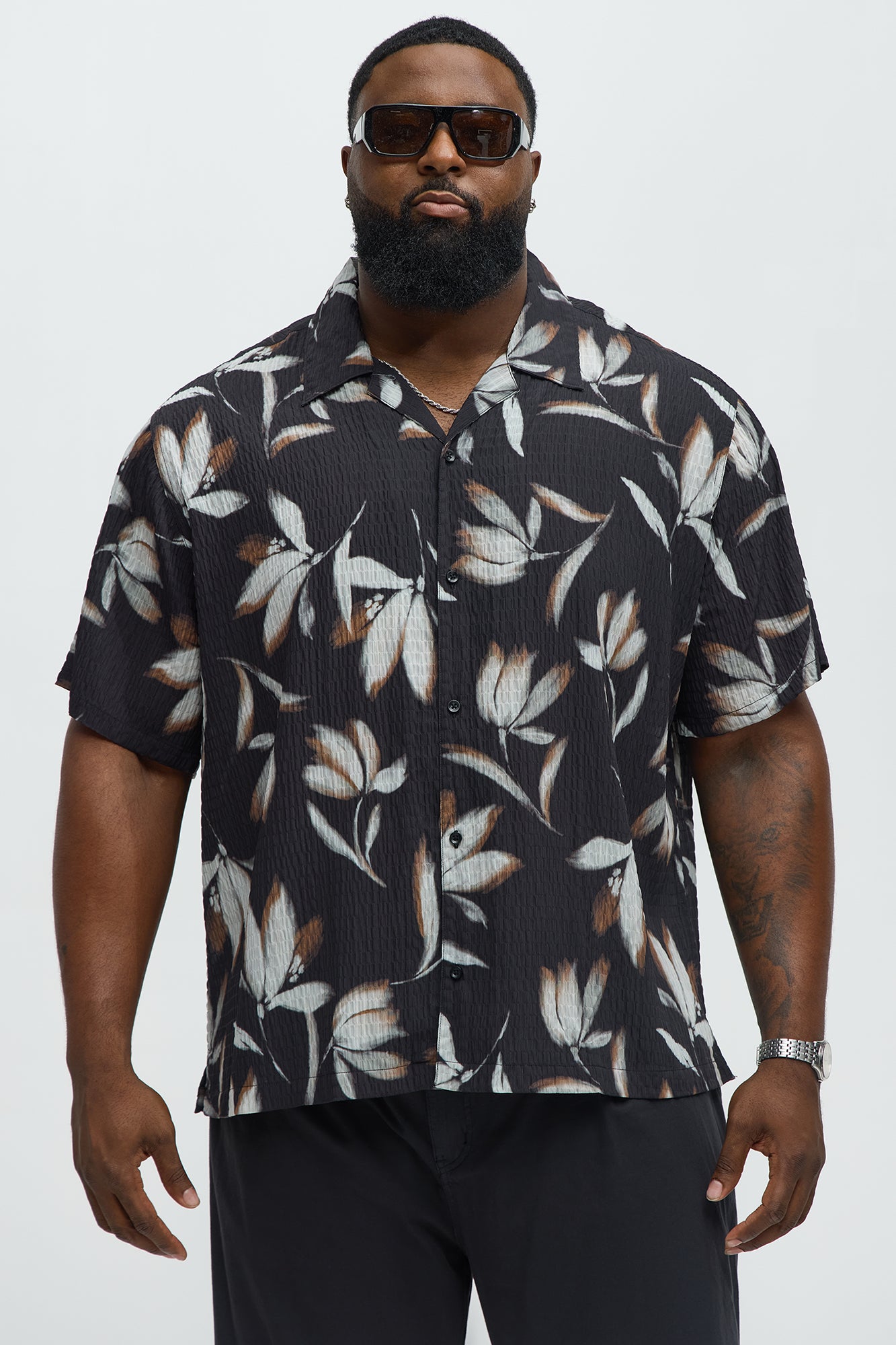 White Flowers Button Up Shirt - Black/combo - Image 6