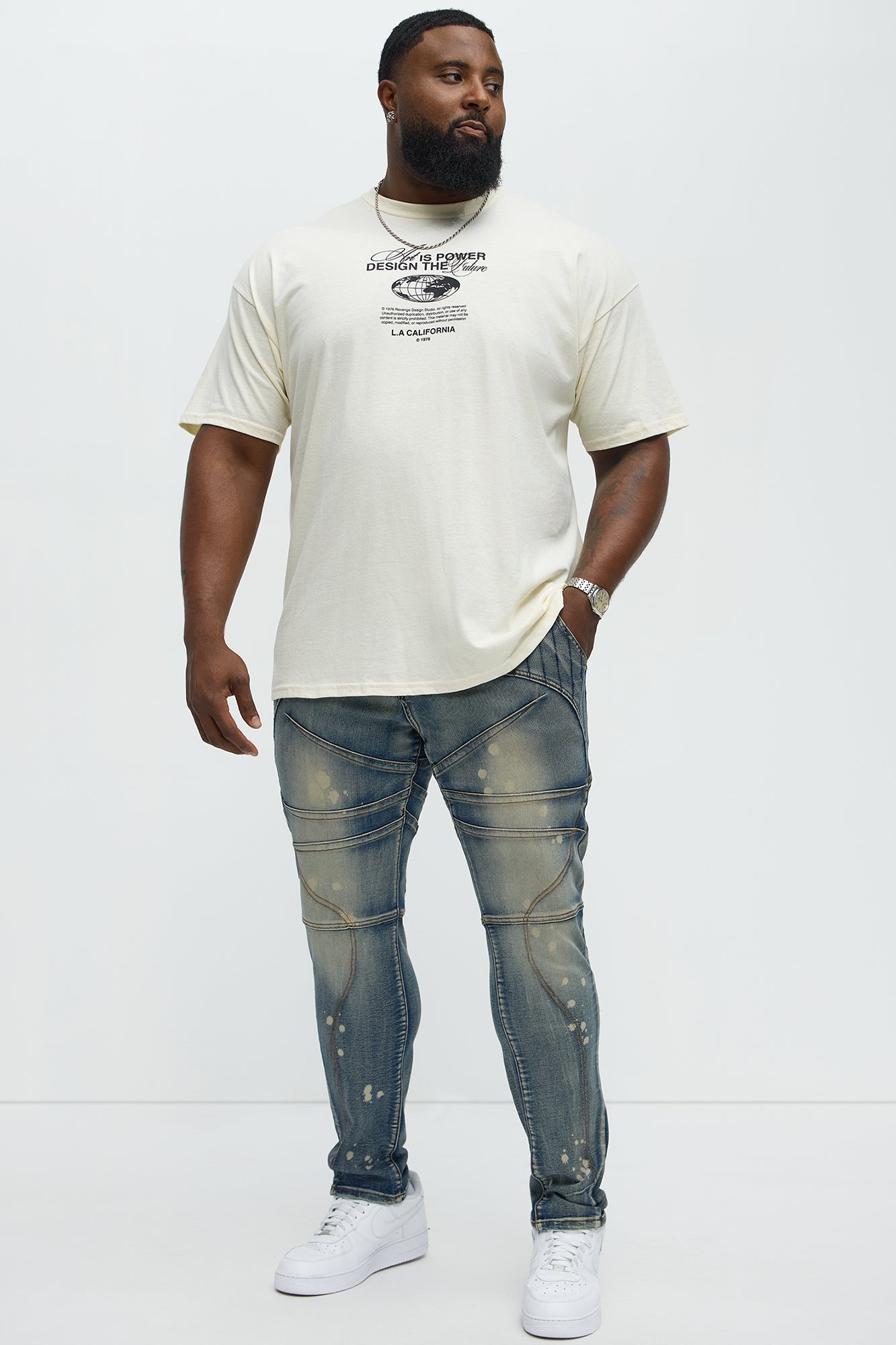 Skinny Ramped Up Panel Bleach Spot Jeans - Dark Wash - Image 6