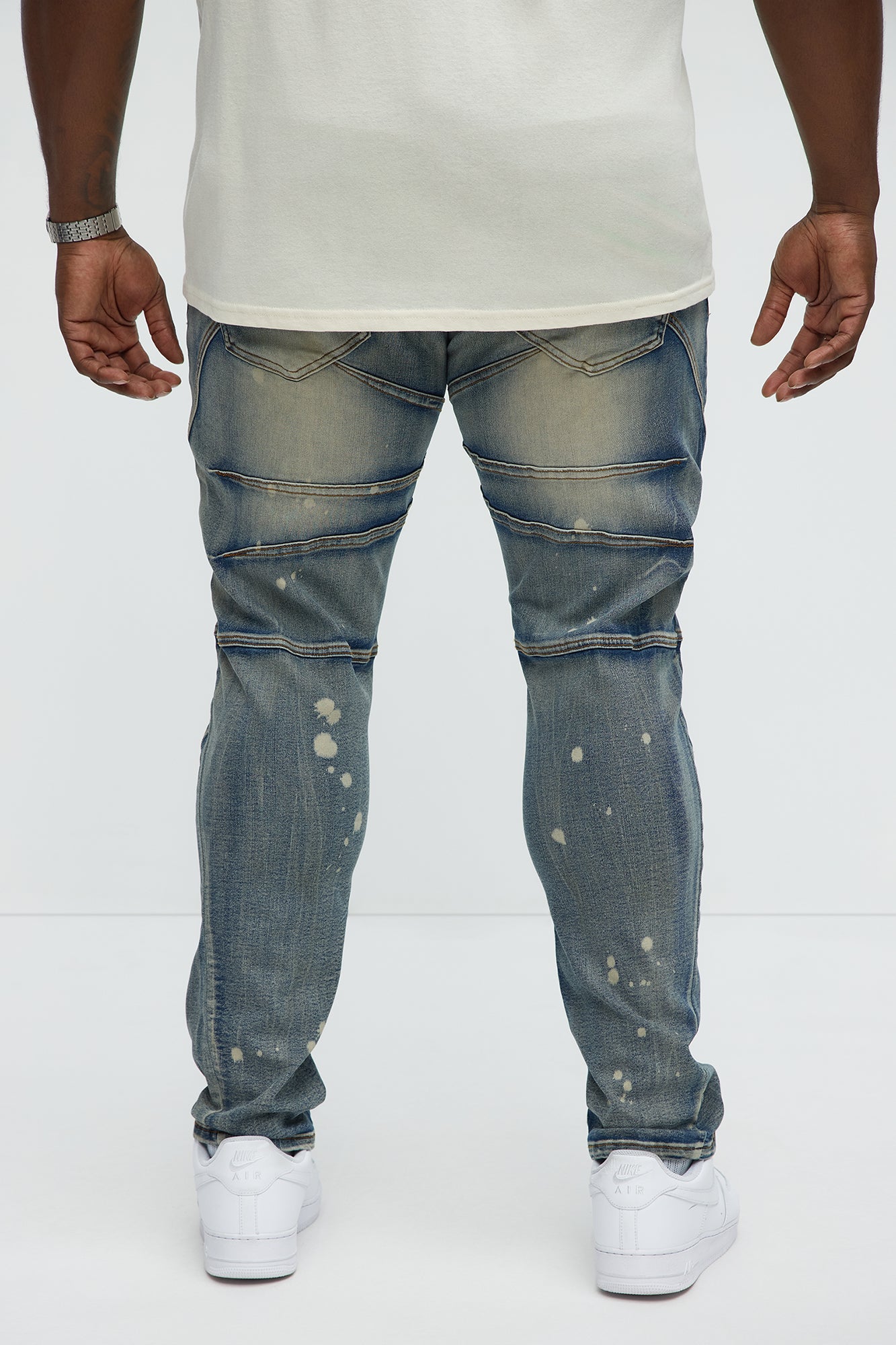 Skinny Ramped Up Panel Bleach Spot Jeans - Dark Wash - Image 8