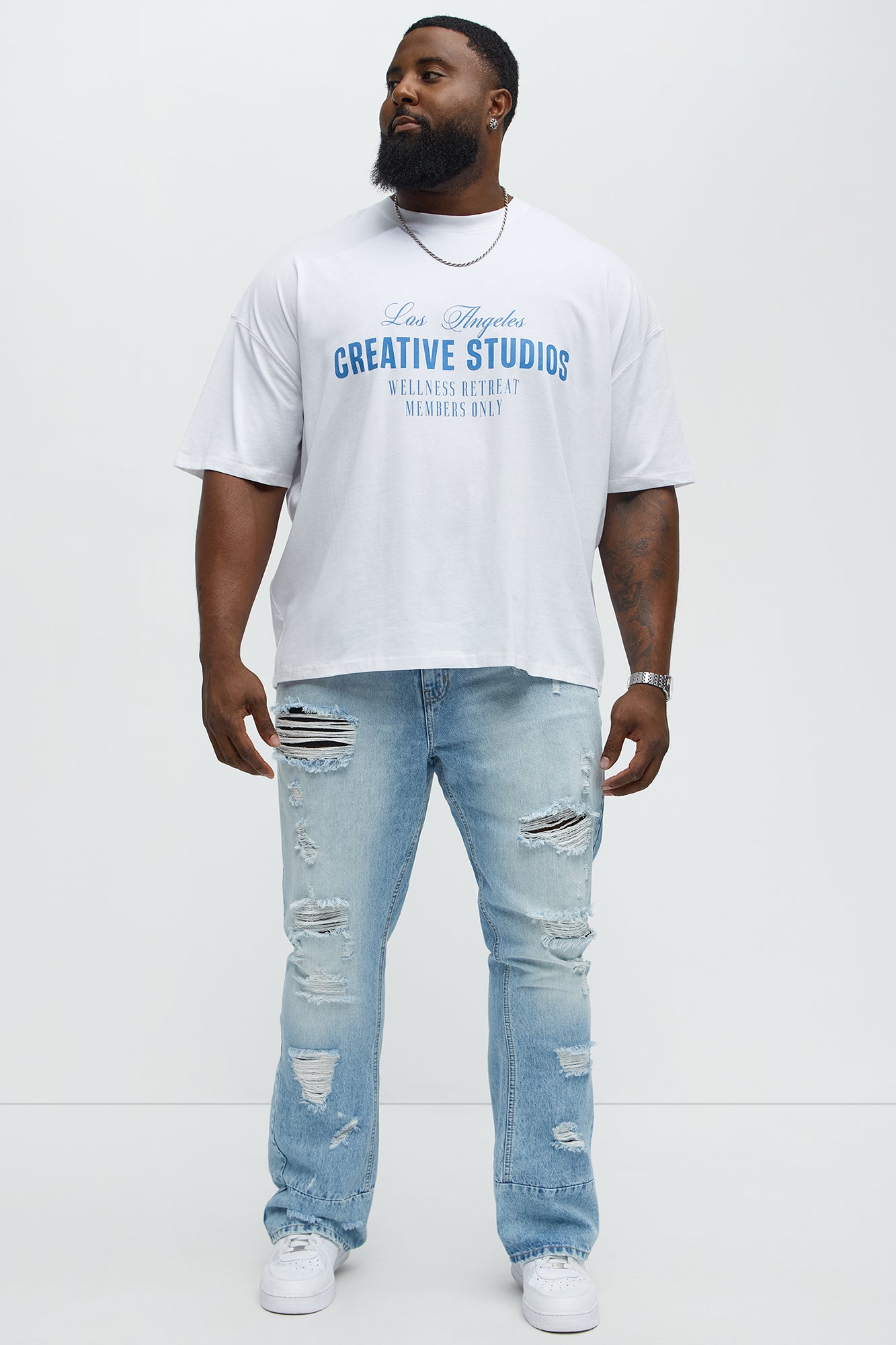 Might Go Ripped Stacked Slim Flare Jeans - Light Wash - Image 6