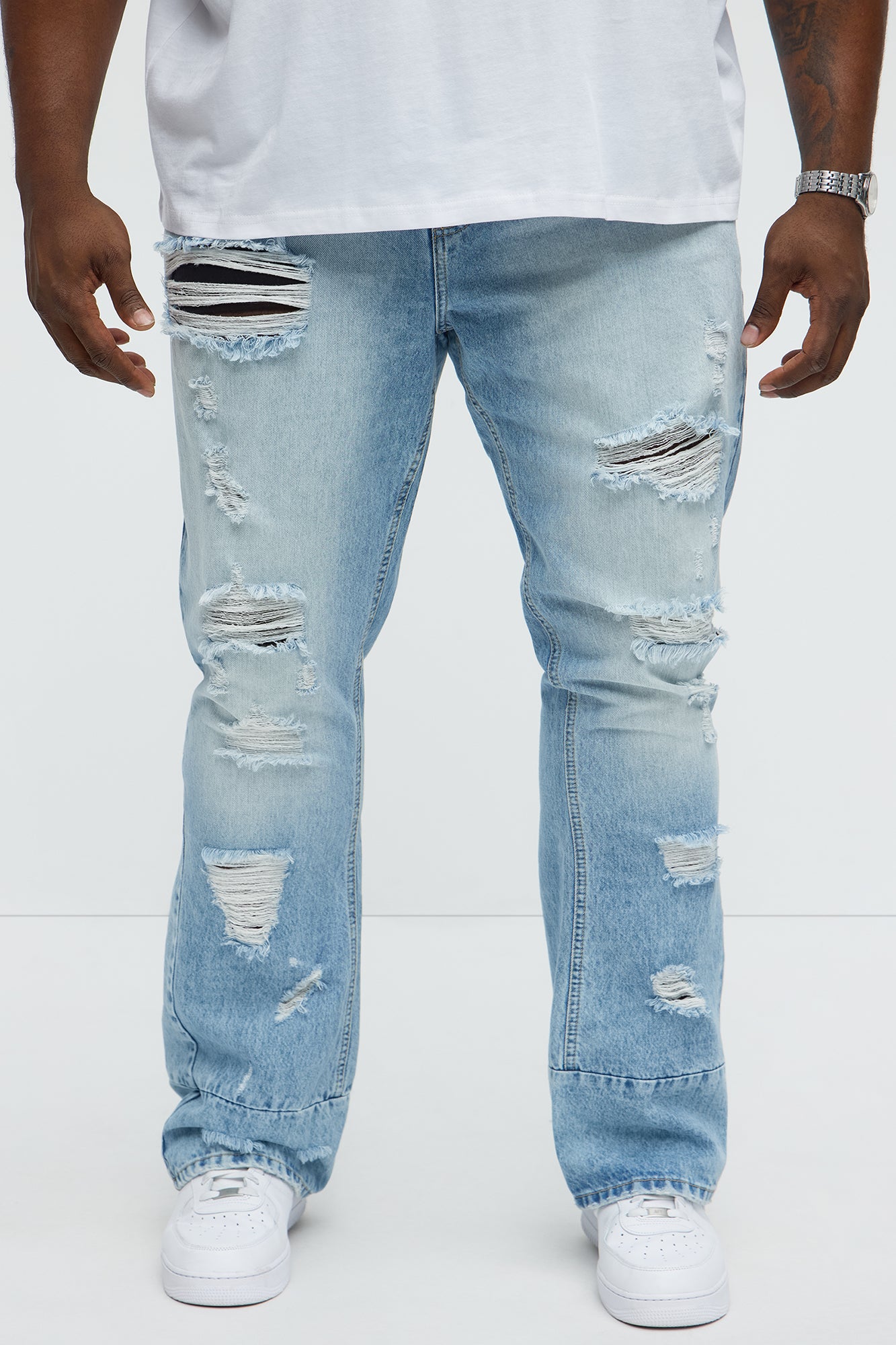 Might Go Ripped Stacked Slim Flare Jeans - Light Wash - Image 5