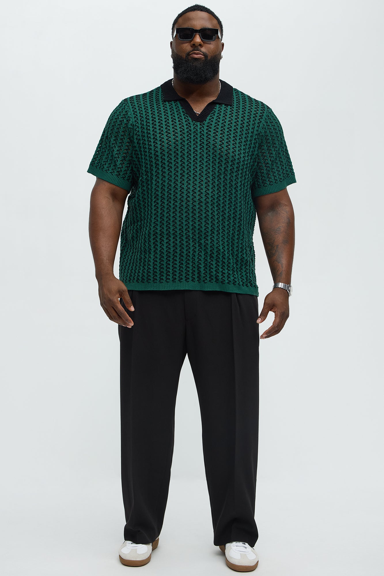 Camden Zig Zag Crochet Johnny Collar Polo - Green/combo - Image 6