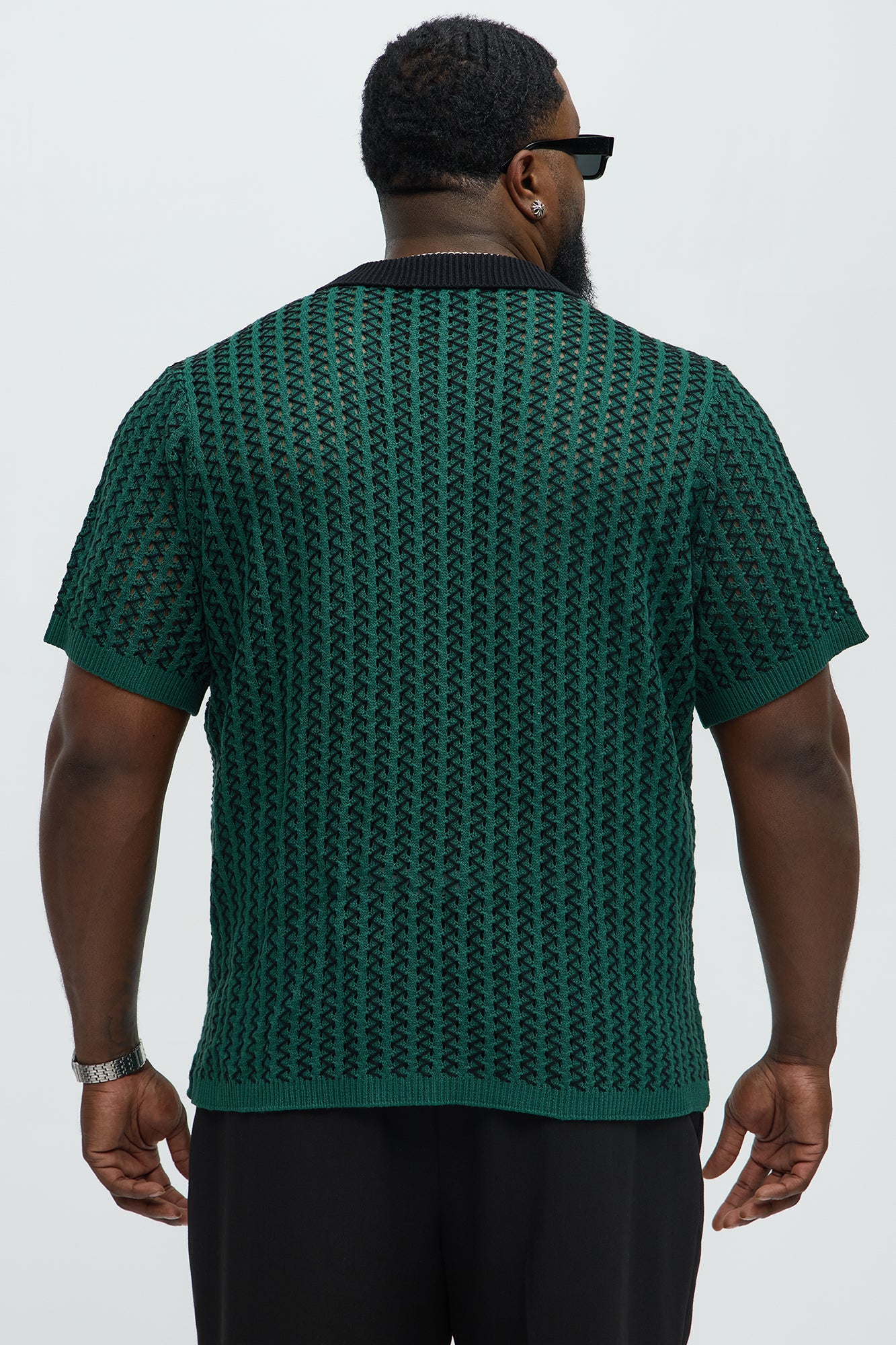 Camden Zig Zag Crochet Johnny Collar Polo - Green/combo - Image 7