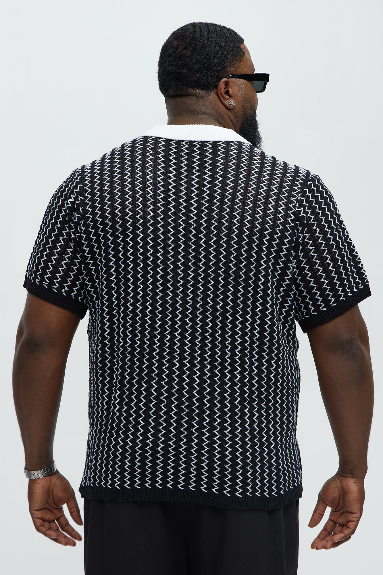 Camden Zig Zag Crochet Johnny Collar Polo - Black/combo - Image 7