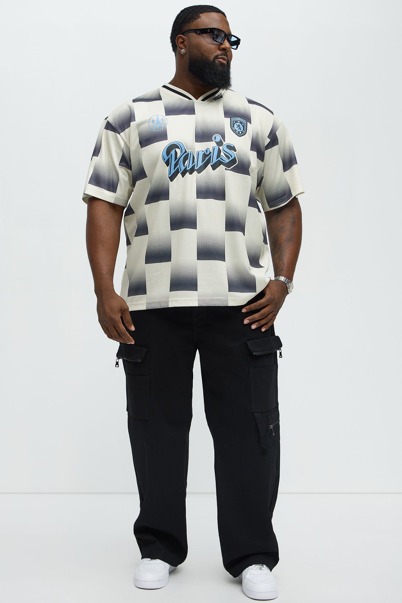 Checkered Paris Short Sleeve Soccer Jersey - Off White/combo - Image 6