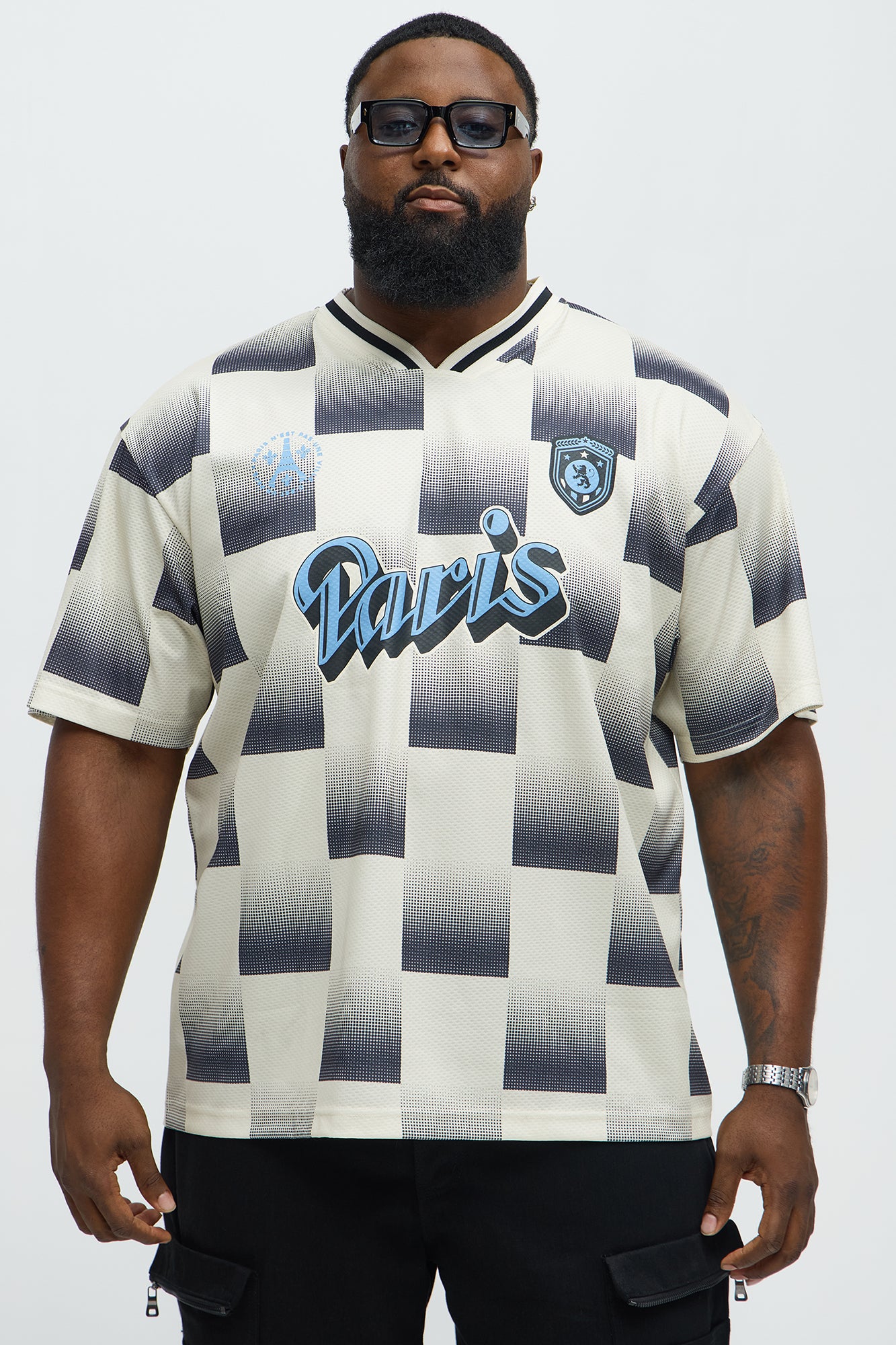 Checkered Paris Short Sleeve Soccer Jersey - Off White/combo - Image 5