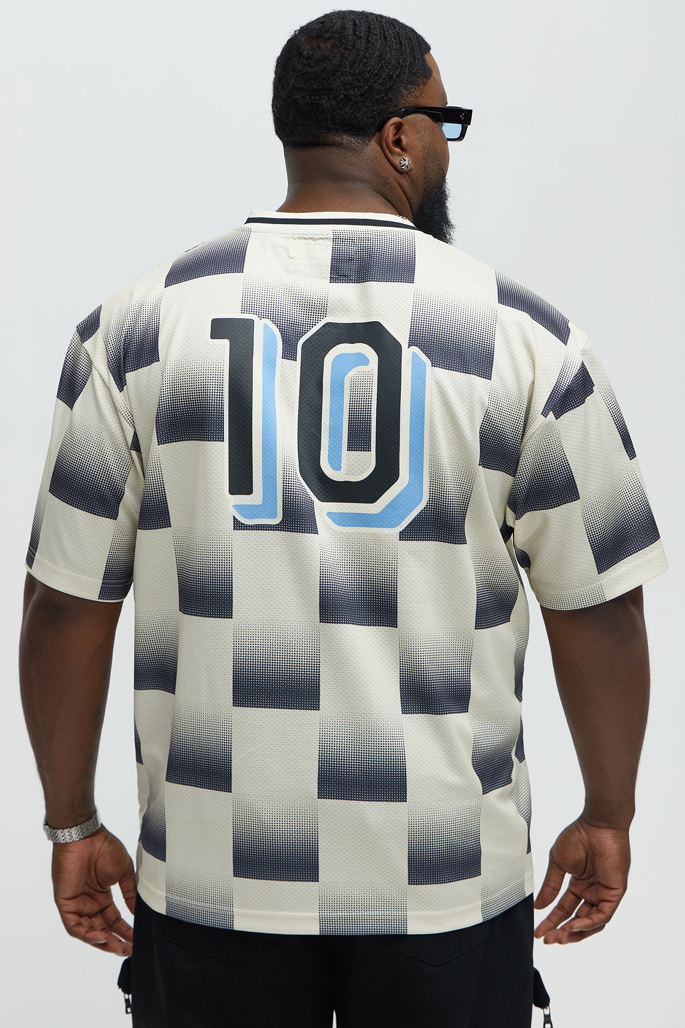 Checkered Paris Short Sleeve Soccer Jersey - Off White/combo - Image 8