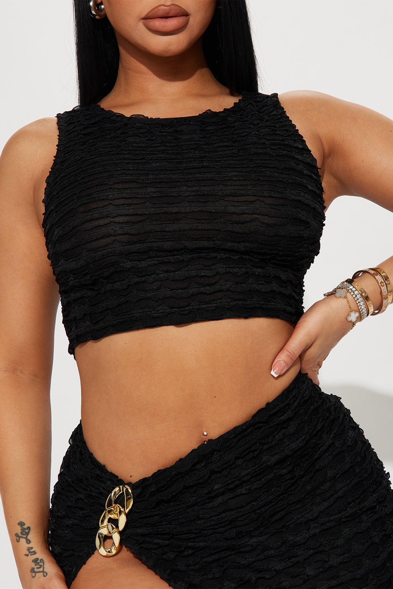 Trina Textured Skirt Set - Black - Image 3