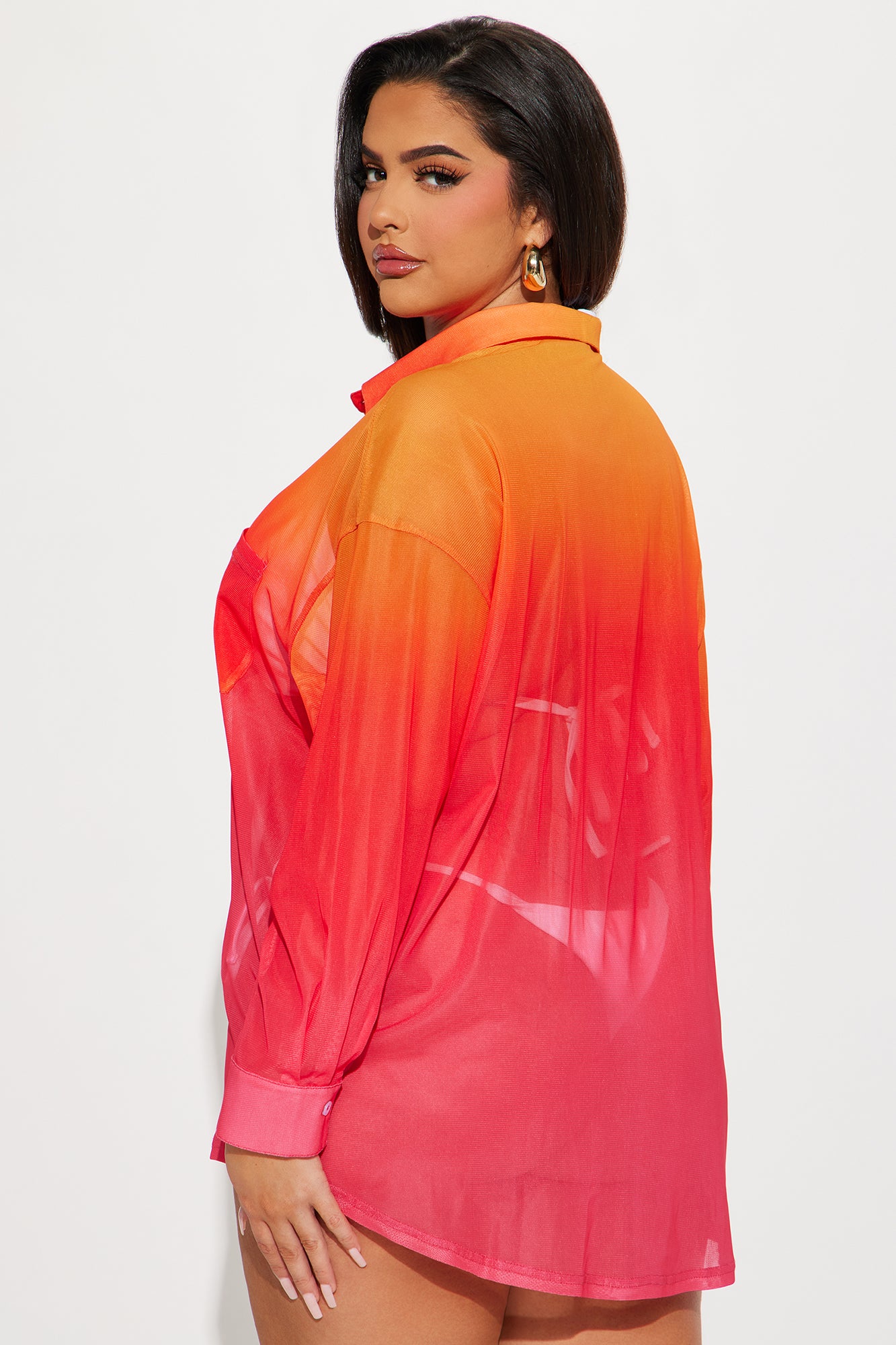 Normani Ombre Swim Cover Up Shirt - Red/combo - Image 7