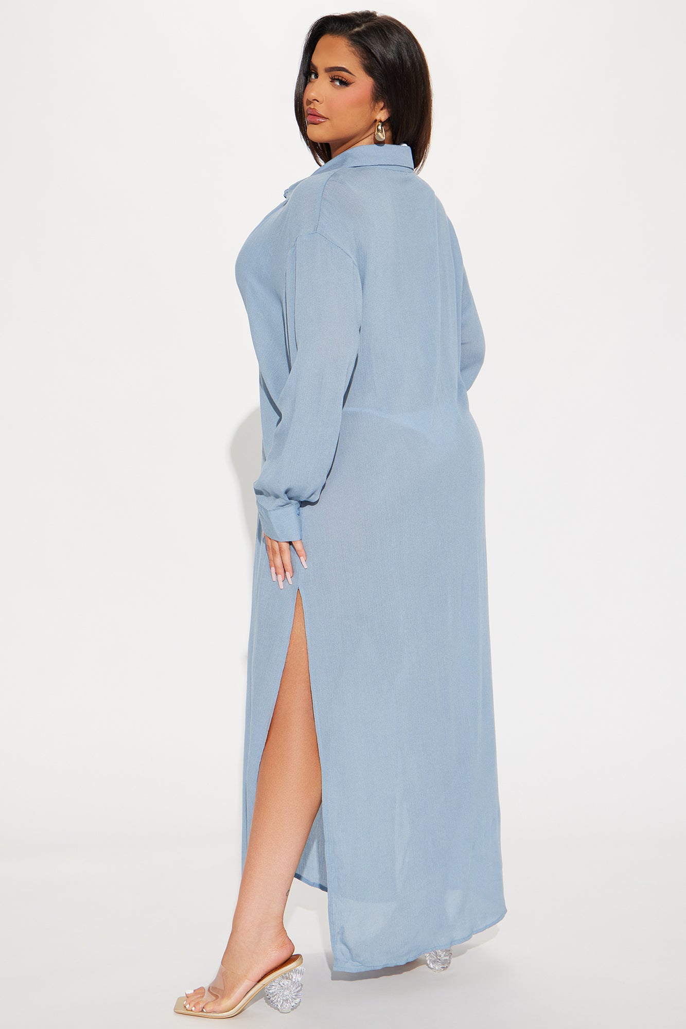 Breezy Nights Linen Swim Cover Up Kimono - Blue - Image 7