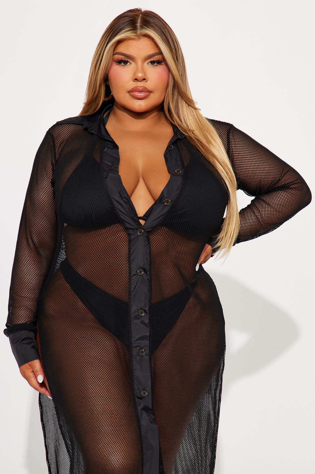Sultry Sun Fishnet Cover Up Dress - Black - Image 5