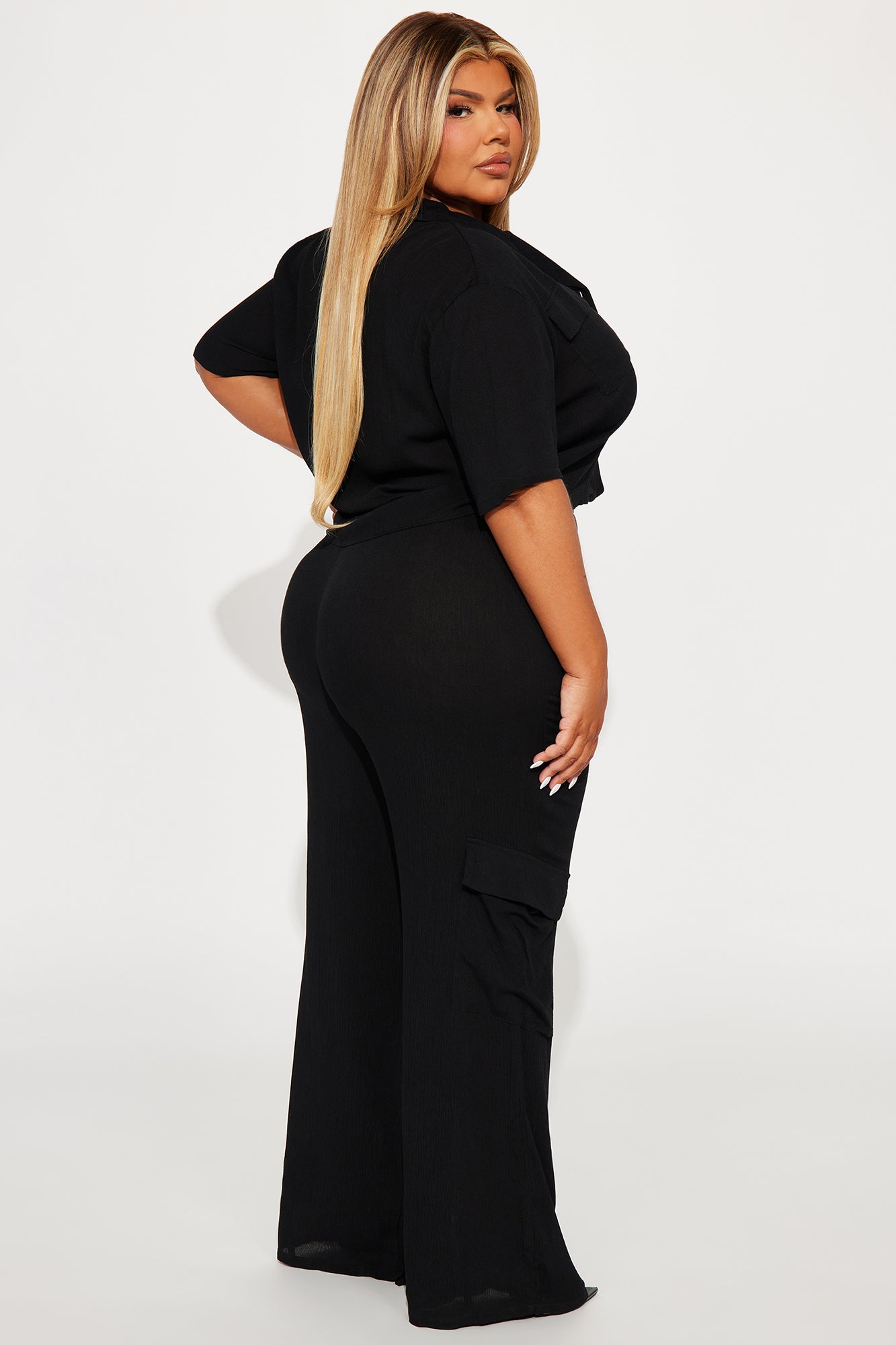Breezy Paradise Linen Cover Up Cargo Pants Set - Black - Image 6