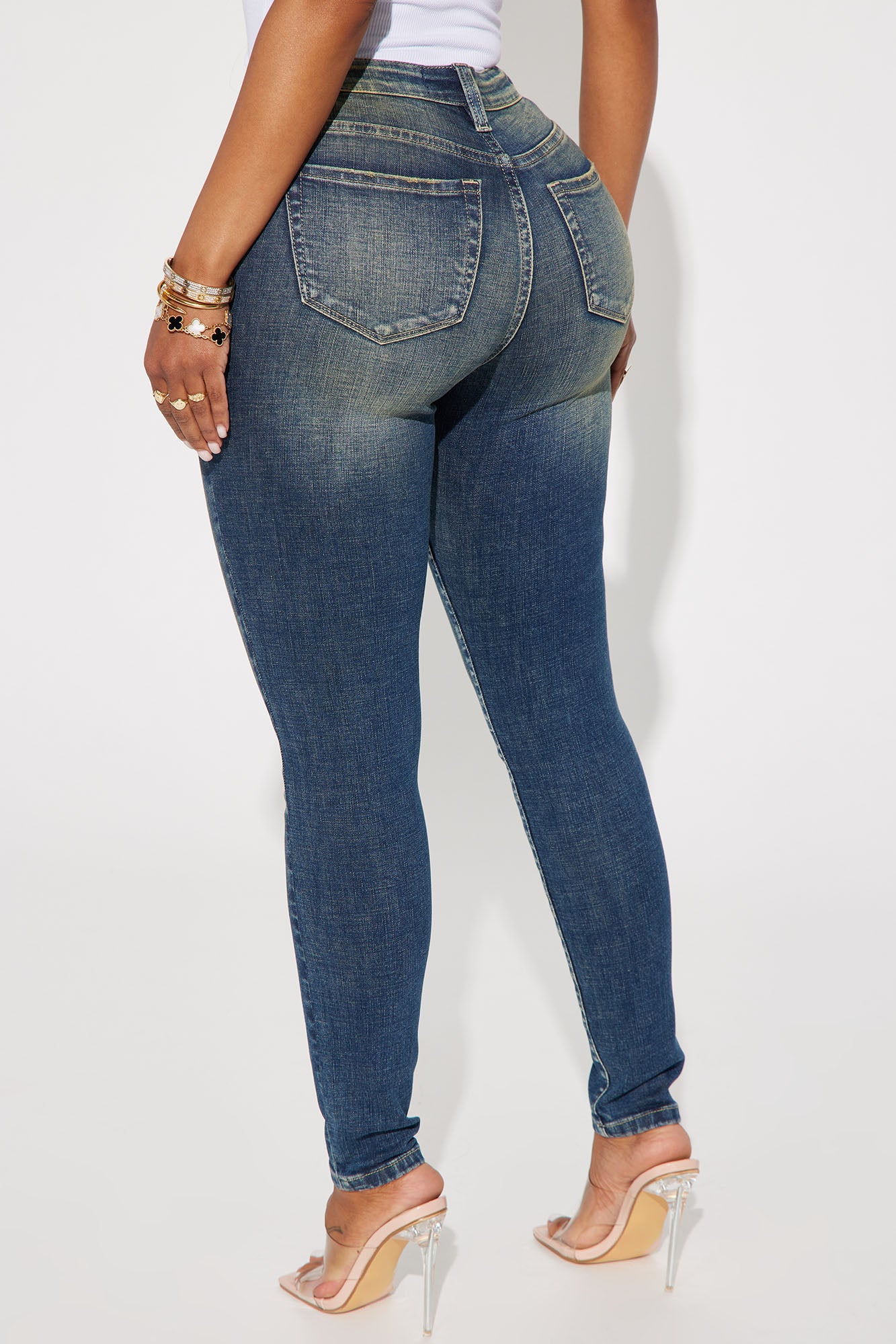 Charley Crosshatch Tinted Stretch Skinny Jeans - Dark Wash - Image 3