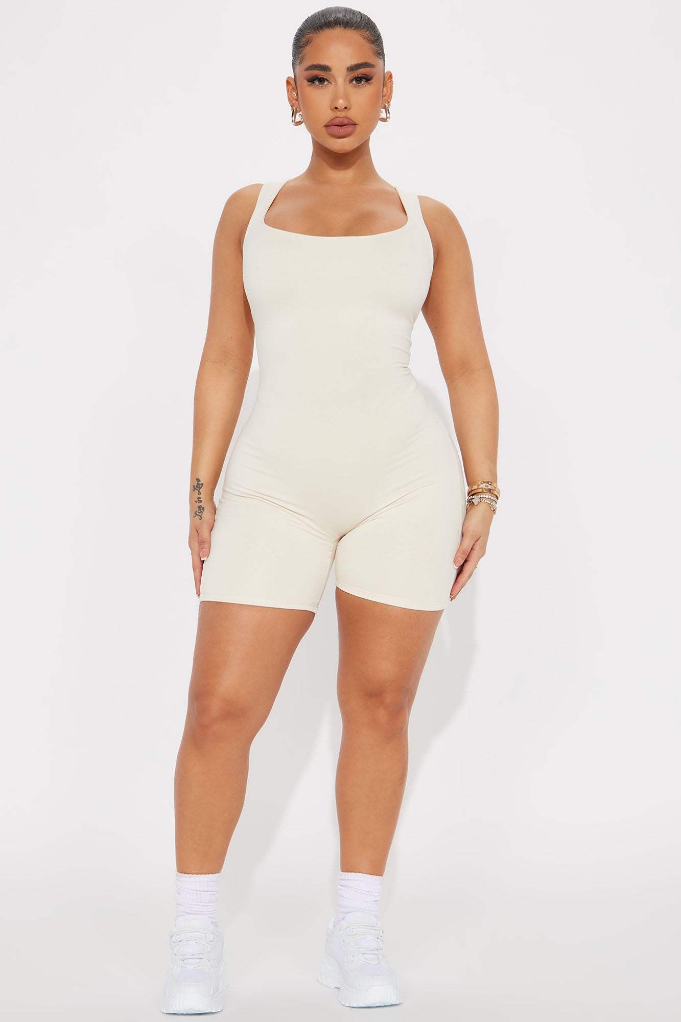 Janet Double Lined Romper - Cream - Image 3