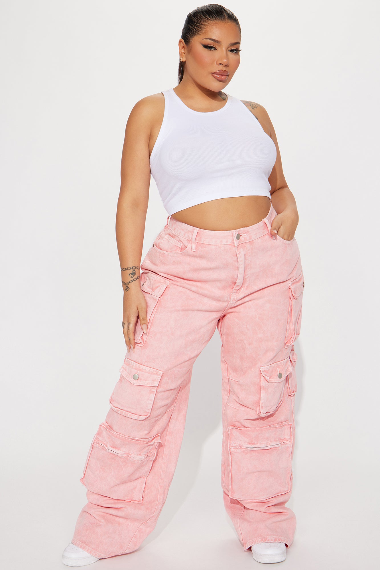 Lily High Rise Cargo Jeans - Pink - Image 6