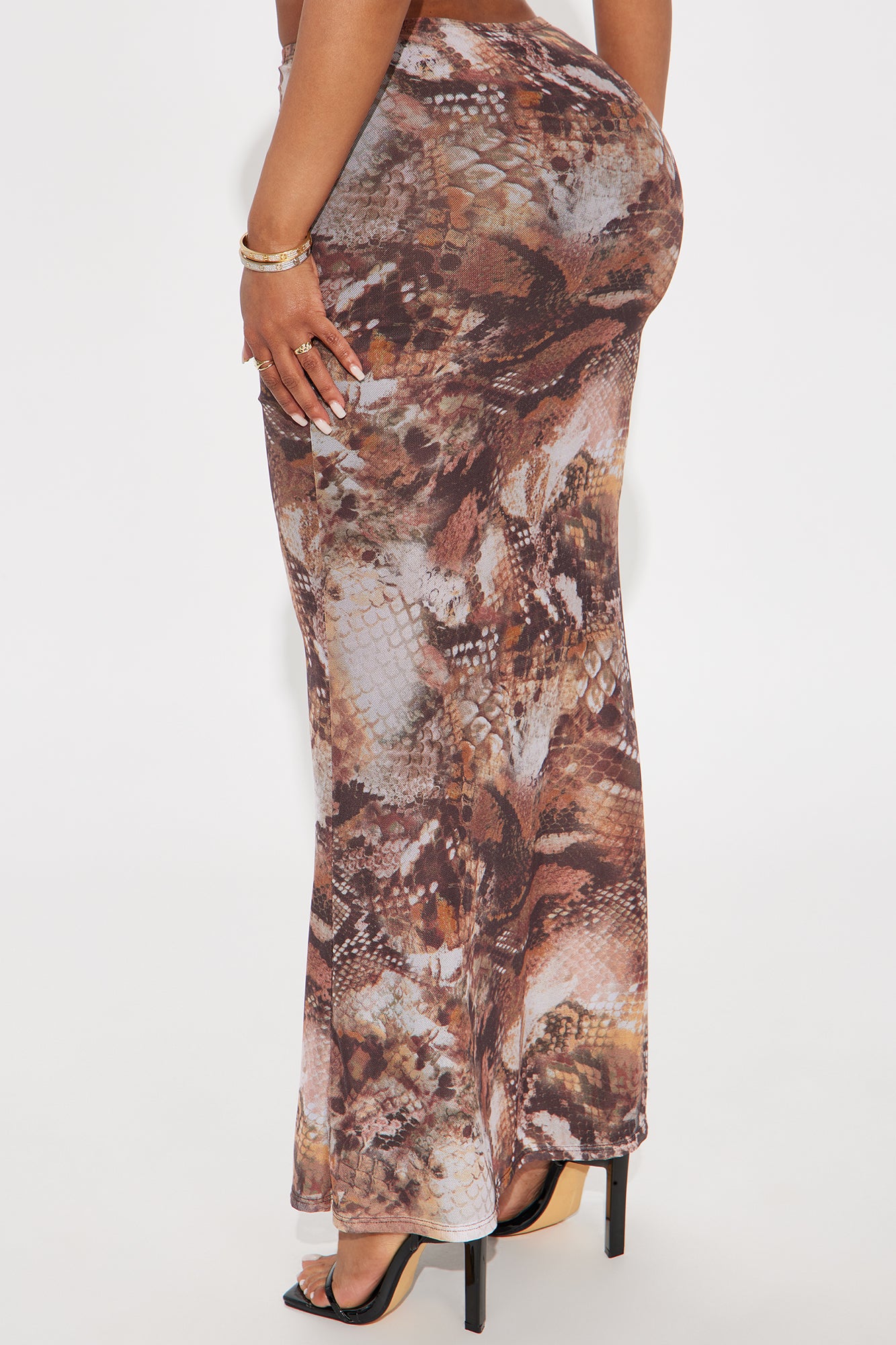 Remi Snakeskin Mesh Maxi Skirt - Brown/combo - Image 3