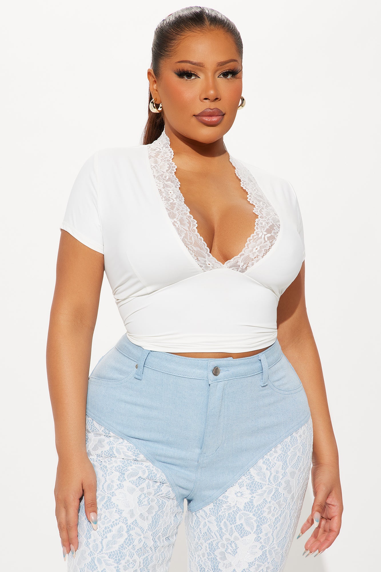 Sarai Lace Short Sleeve Top - White - Image 4