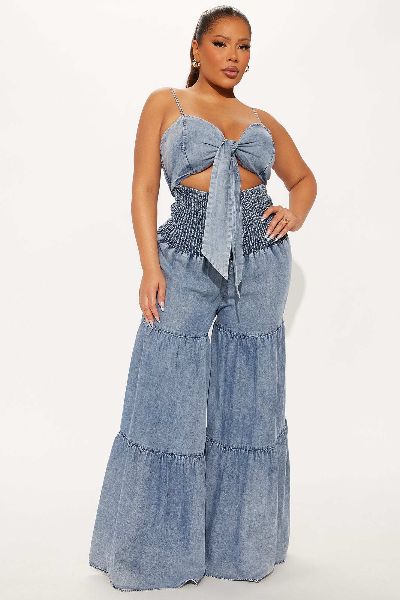 Free Spirit Washed Chambray Jumpsuit - Medium Wash - Image 4