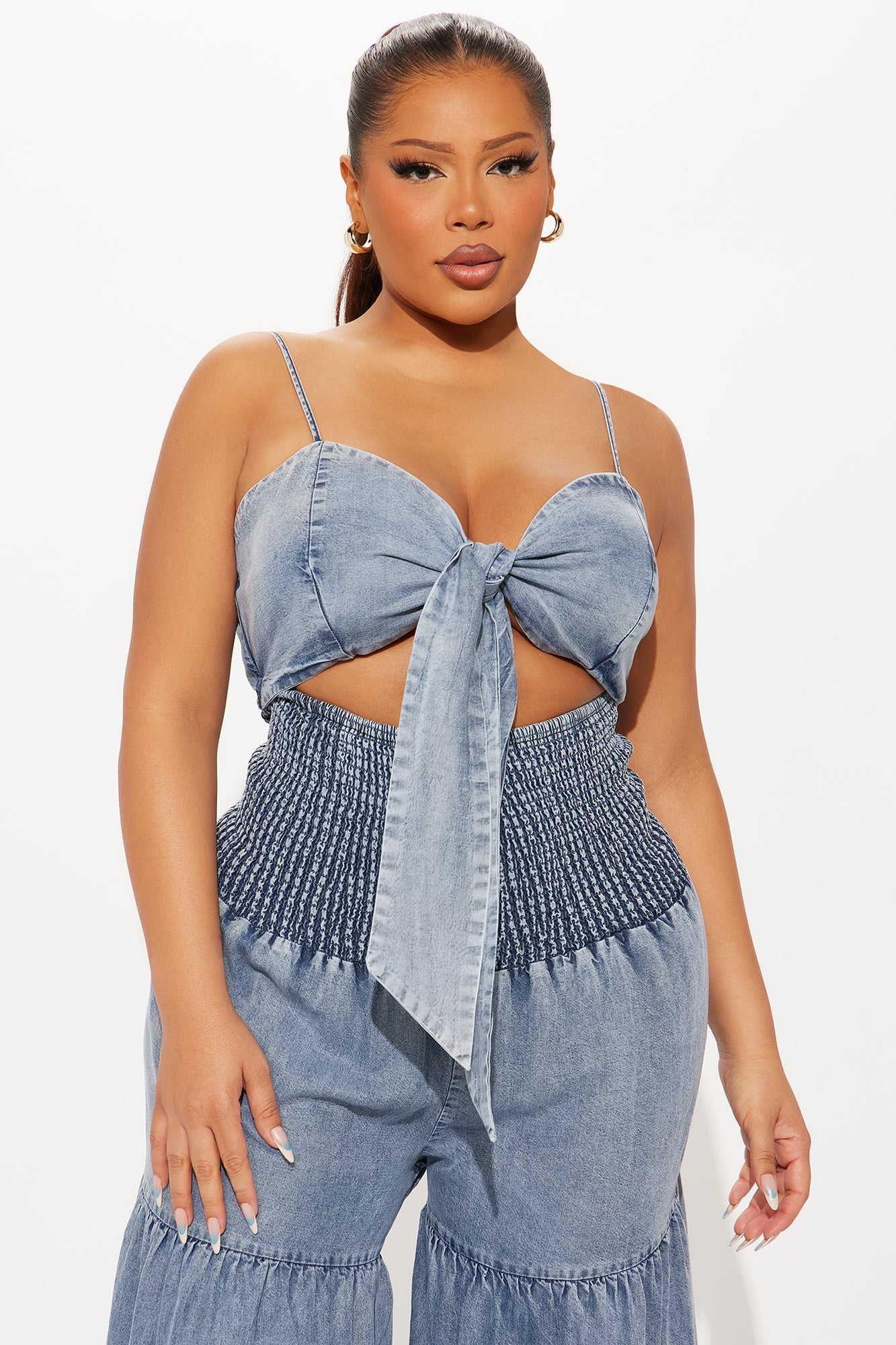 Free Spirit Washed Chambray Jumpsuit - Medium Wash - Image 5