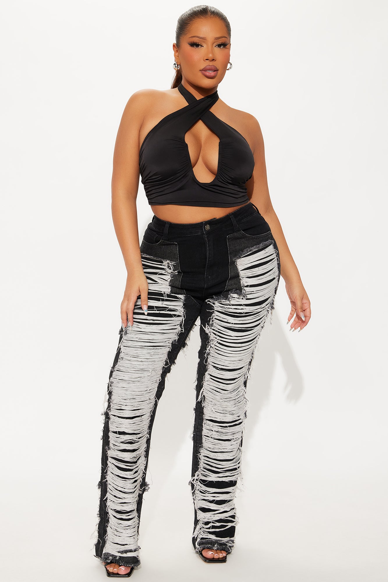 Know The Drill Shredded Bootcut Jeans - Black - Image 4