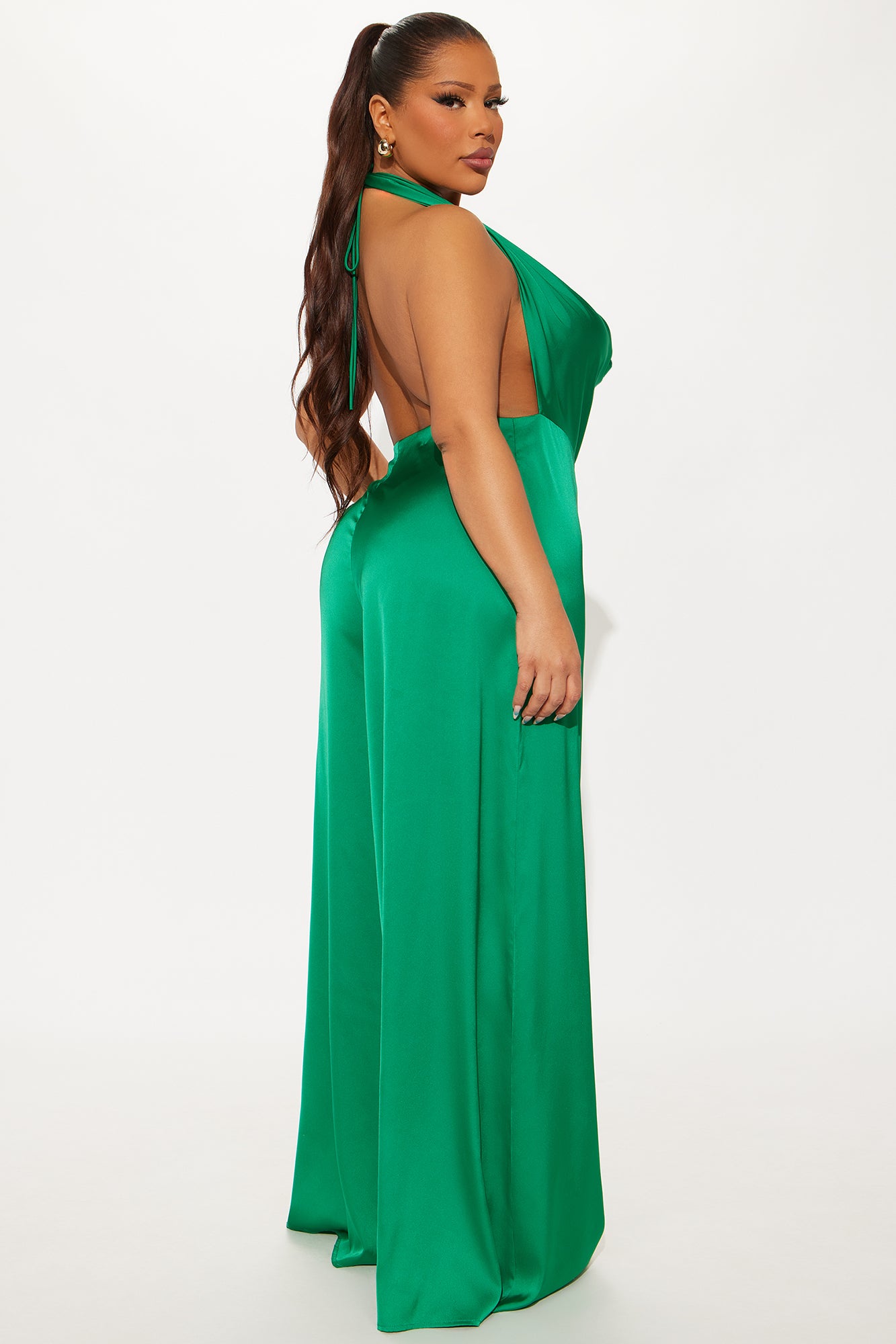 Sun and Sips Solid Satin Jumpsuit - Green - Image 6