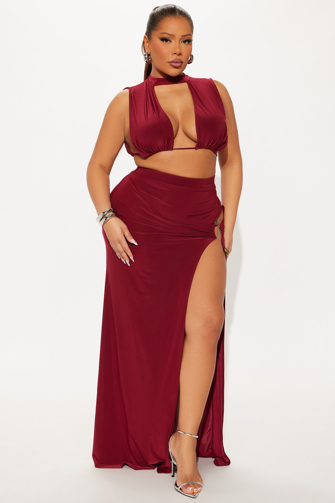 Angelina Venezia Maxi Skirt Set - Burgundy - Image 4