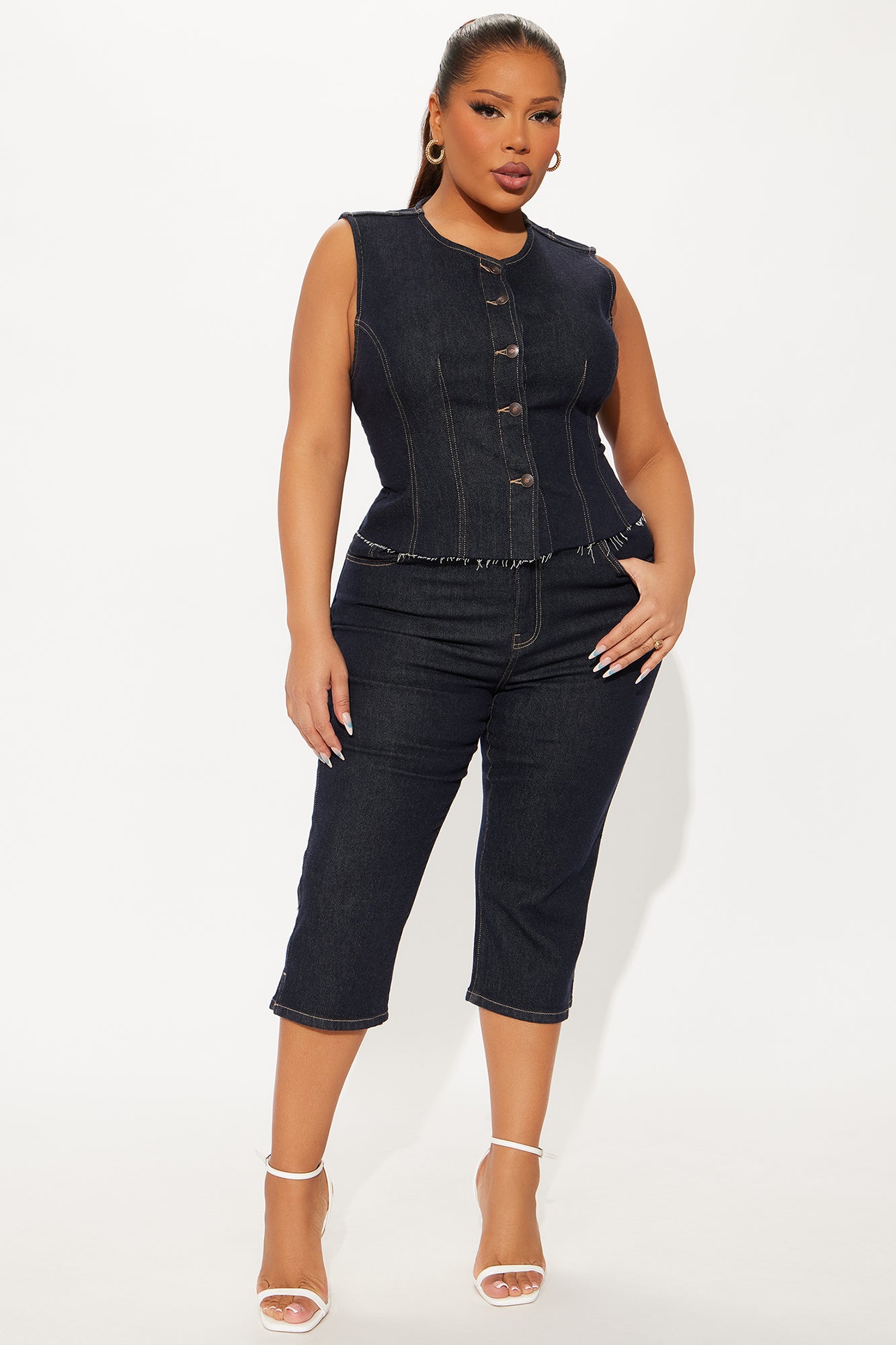 Dakota Denim Vest And Capri Set - Dark Wash - Image 4