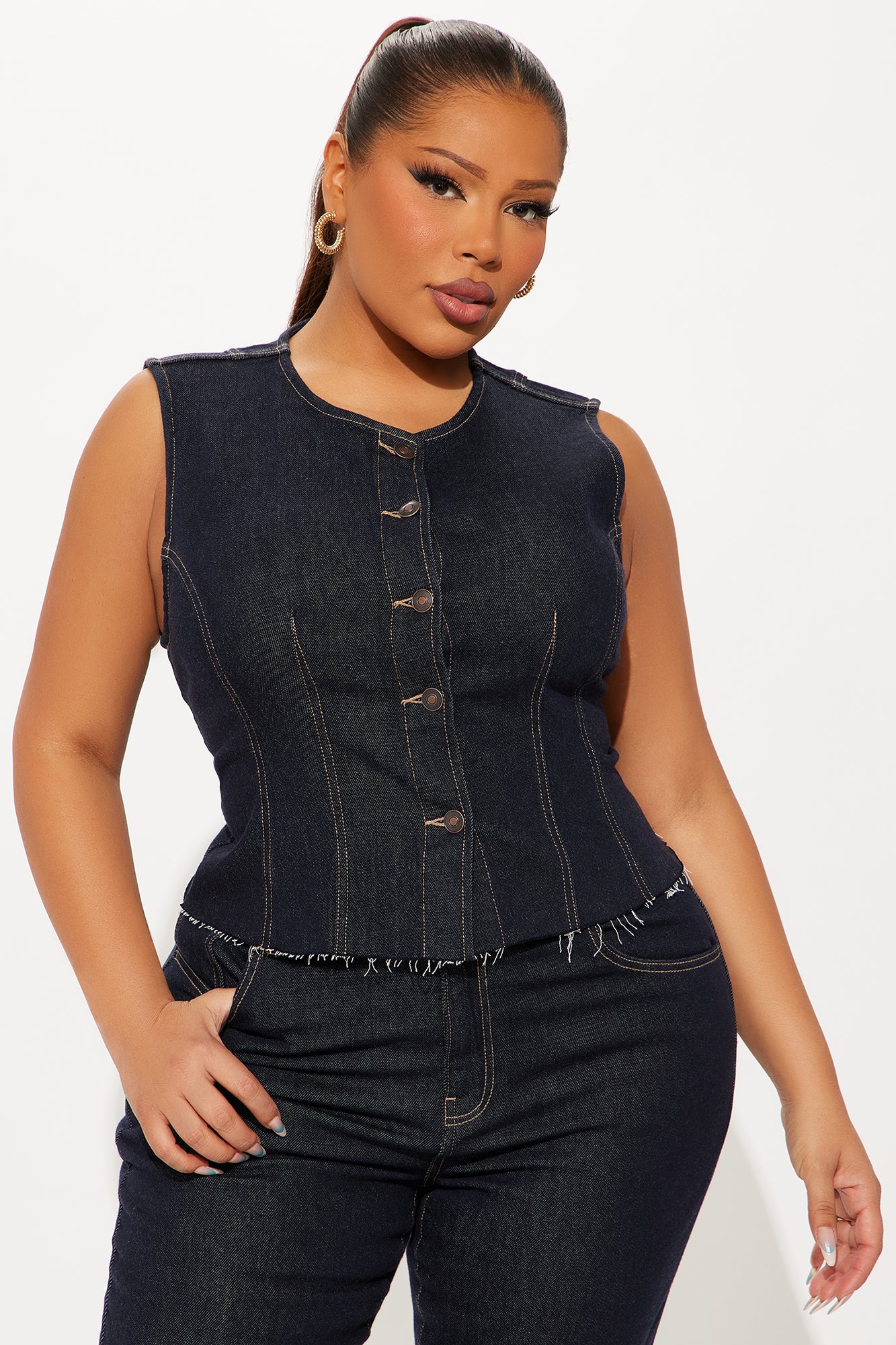 Dakota Denim Vest And Capri Set - Dark Wash - Image 5