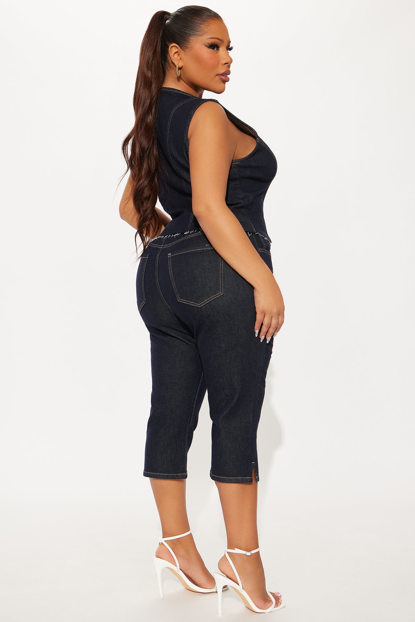 Dakota Denim Vest And Capri Set - Dark Wash - Image 6
