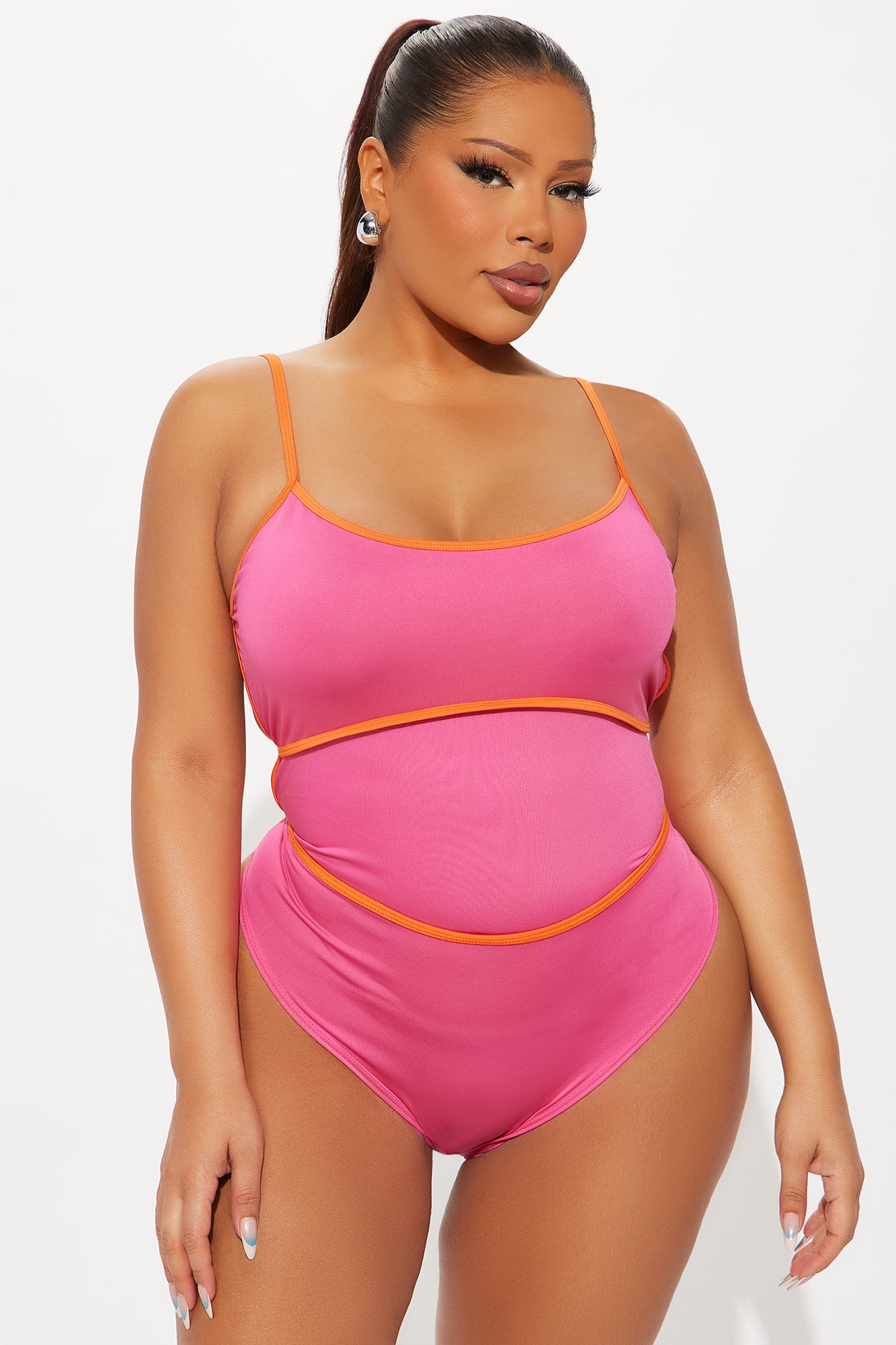Playful Competition Scoop Neck Contrast Trim Bodysuit - Fuchsia - Image 5